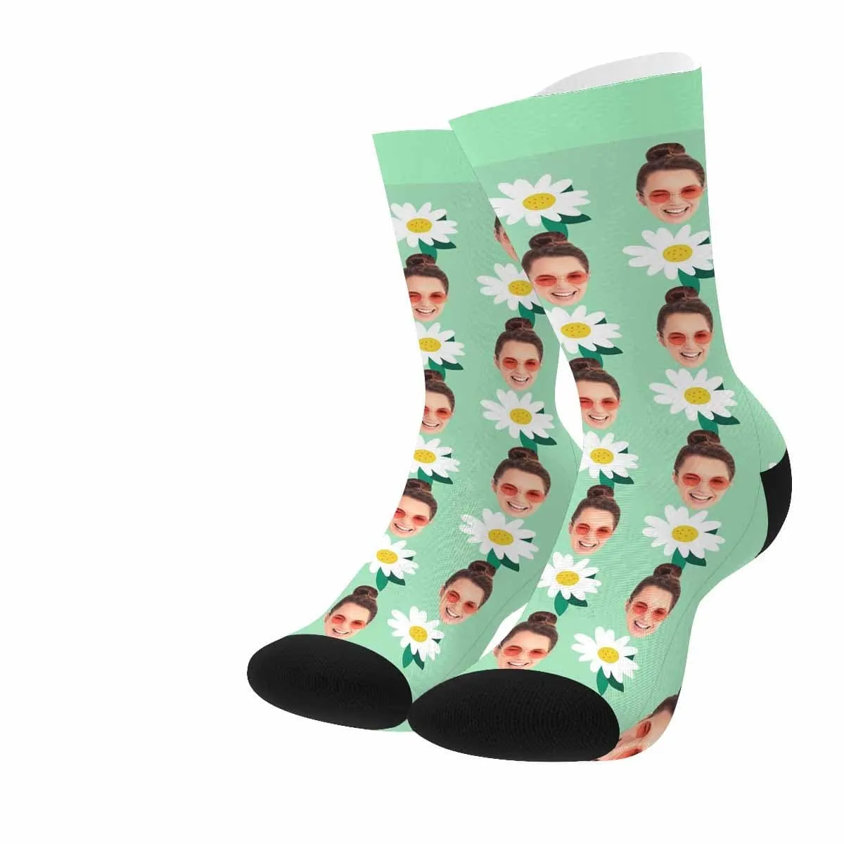 Custom Face Flower Green Socks