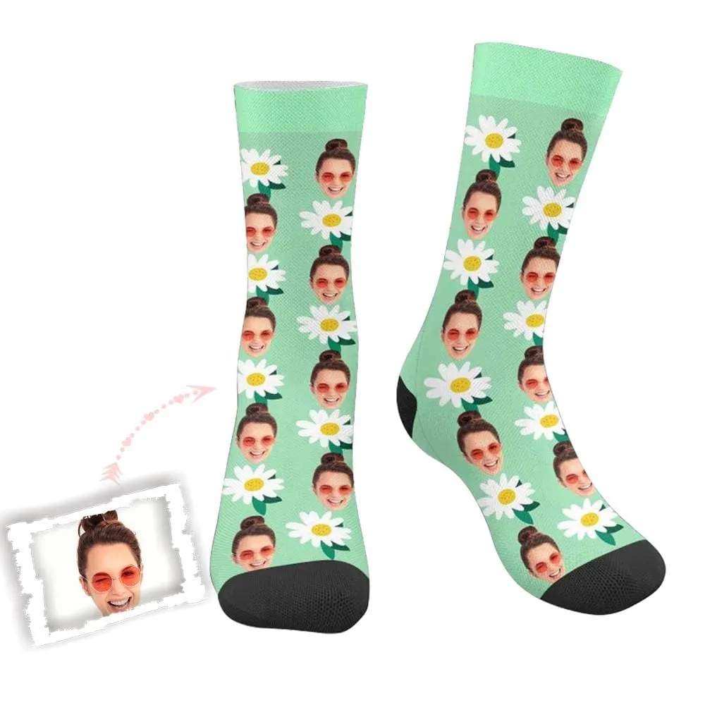 Custom Face Flower Green Socks