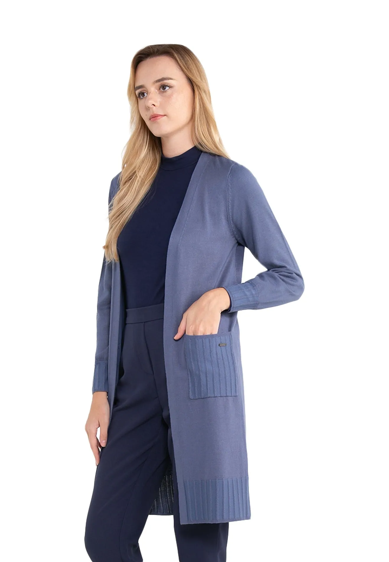 ELLE Apparel Drop Shoulder Buttonless Long Knit Cardigan