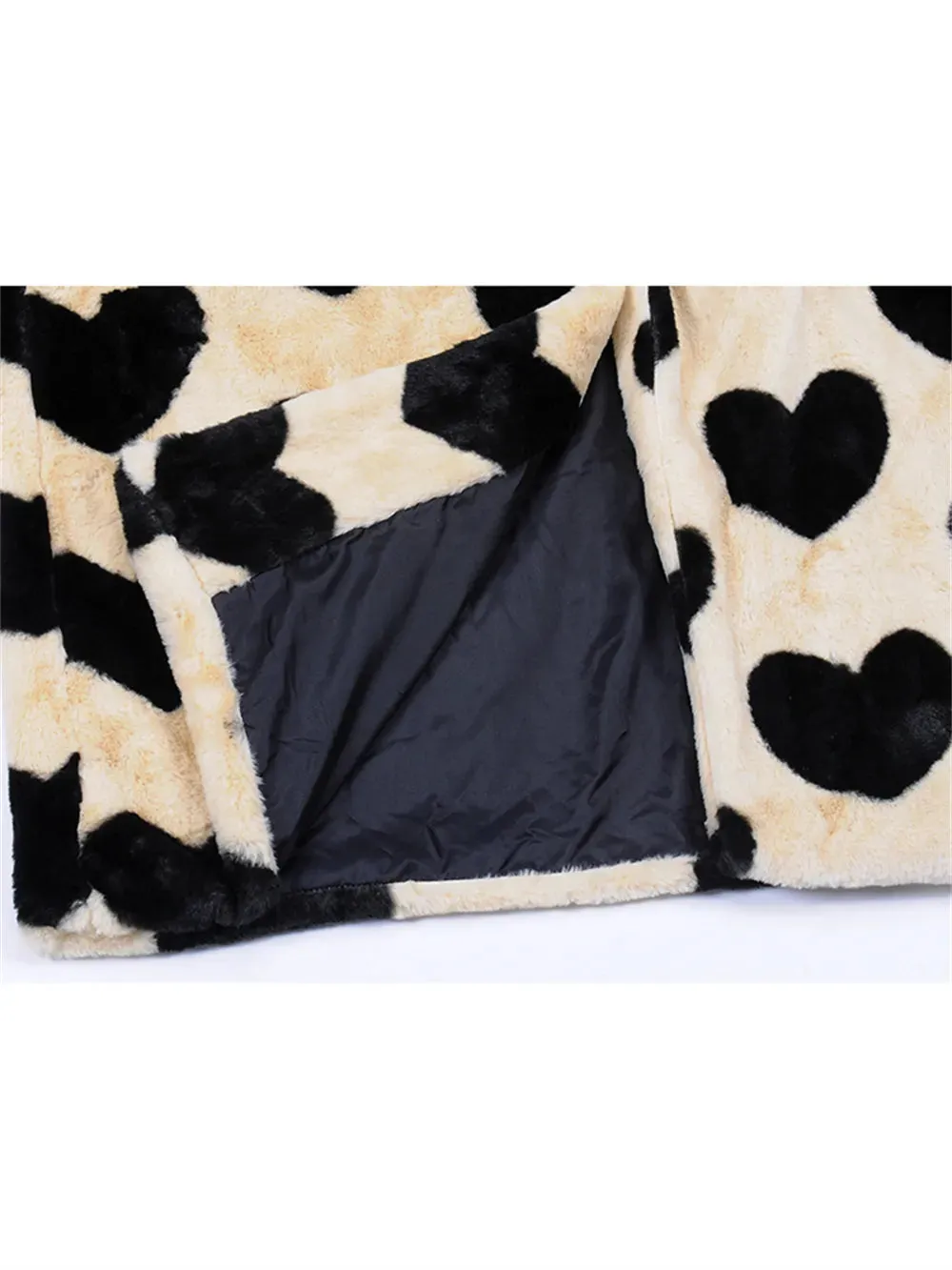 Faux Fur Heart Pattern Long Coat