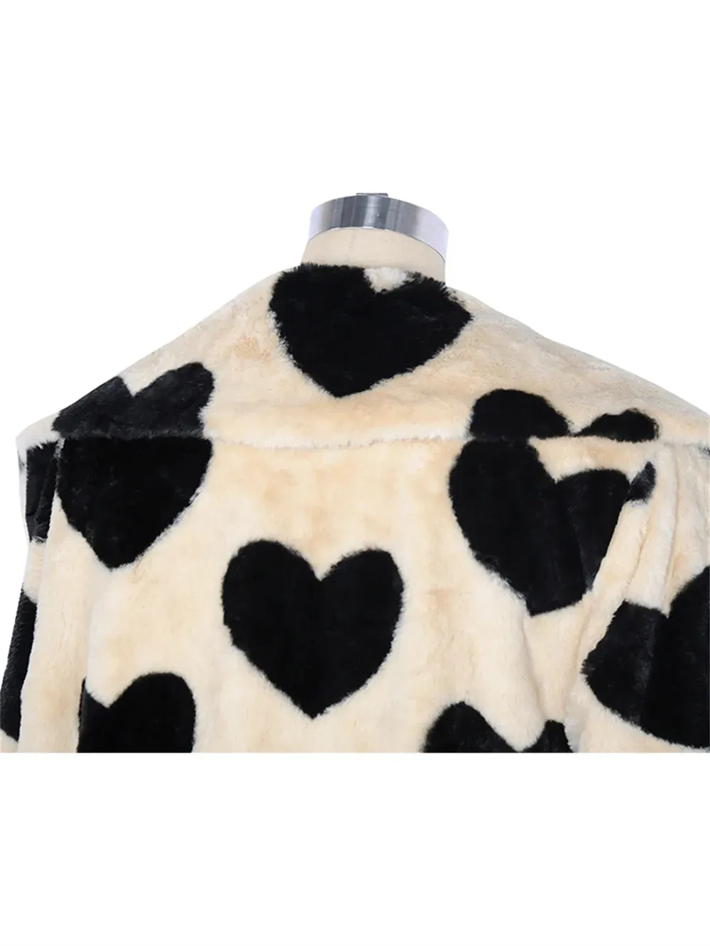 Faux Fur Heart Pattern Long Coat