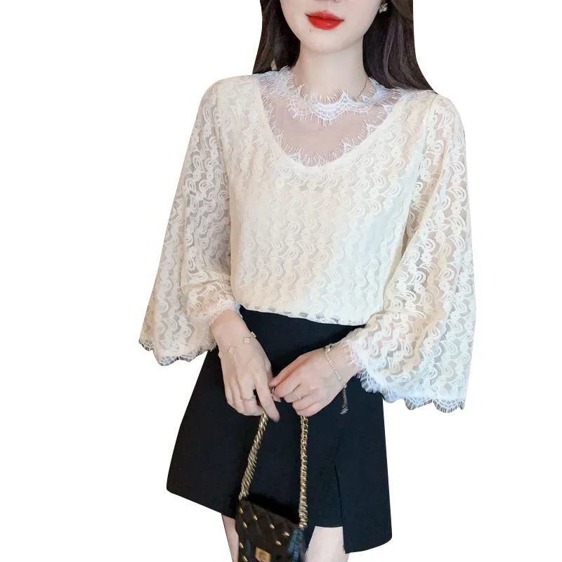 French Style Lace Ruffle Trim Chiffon Blouse