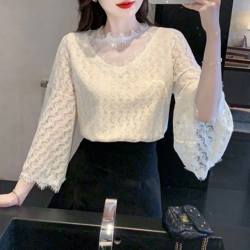 French Style Lace Ruffle Trim Chiffon Blouse