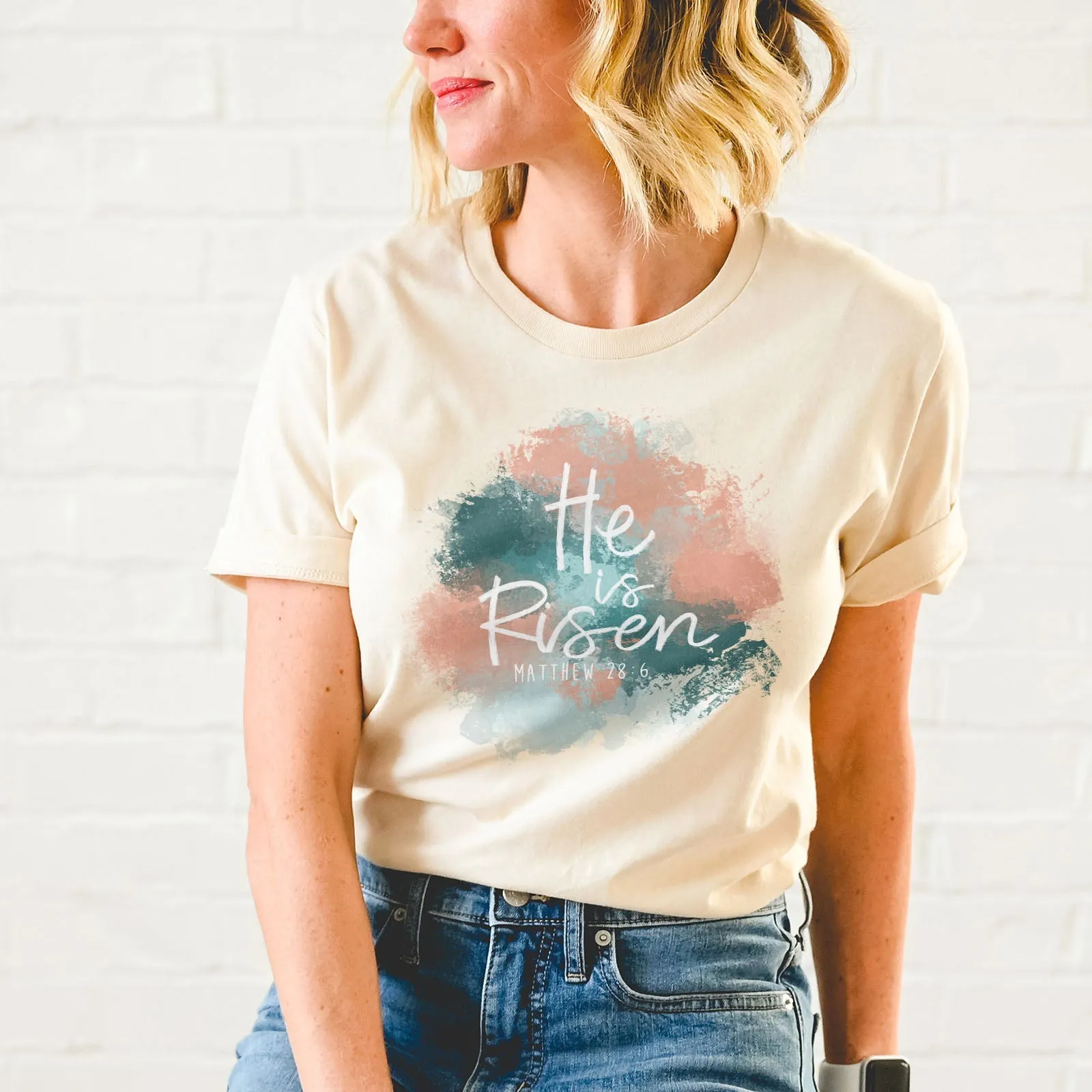 He is Risen Matthew 28:6 Watercolor Tee Shirts For Women - Christian Easter T Shirts