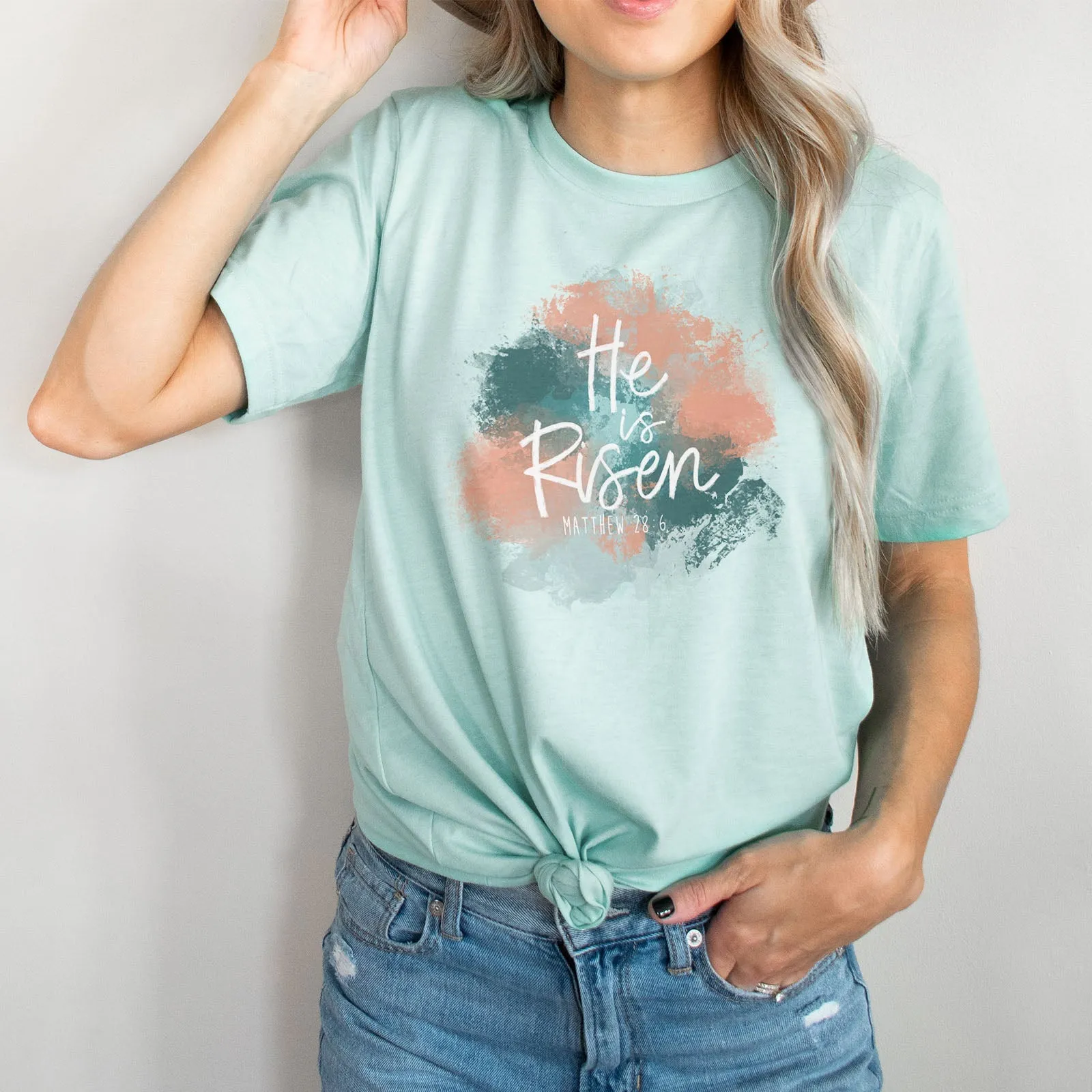 He is Risen Matthew 28:6 Watercolor Tee Shirts For Women - Christian Easter T Shirts