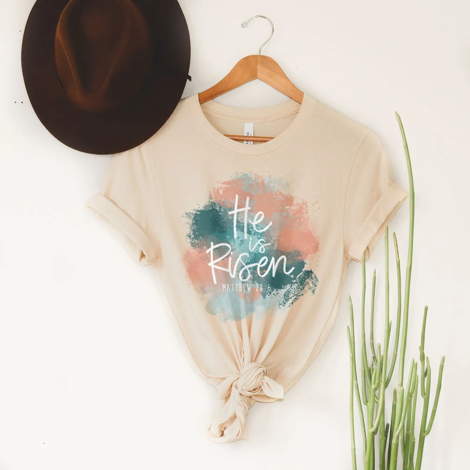 He is Risen Matthew 28:6 Watercolor Tee Shirts For Women - Christian Easter T Shirts