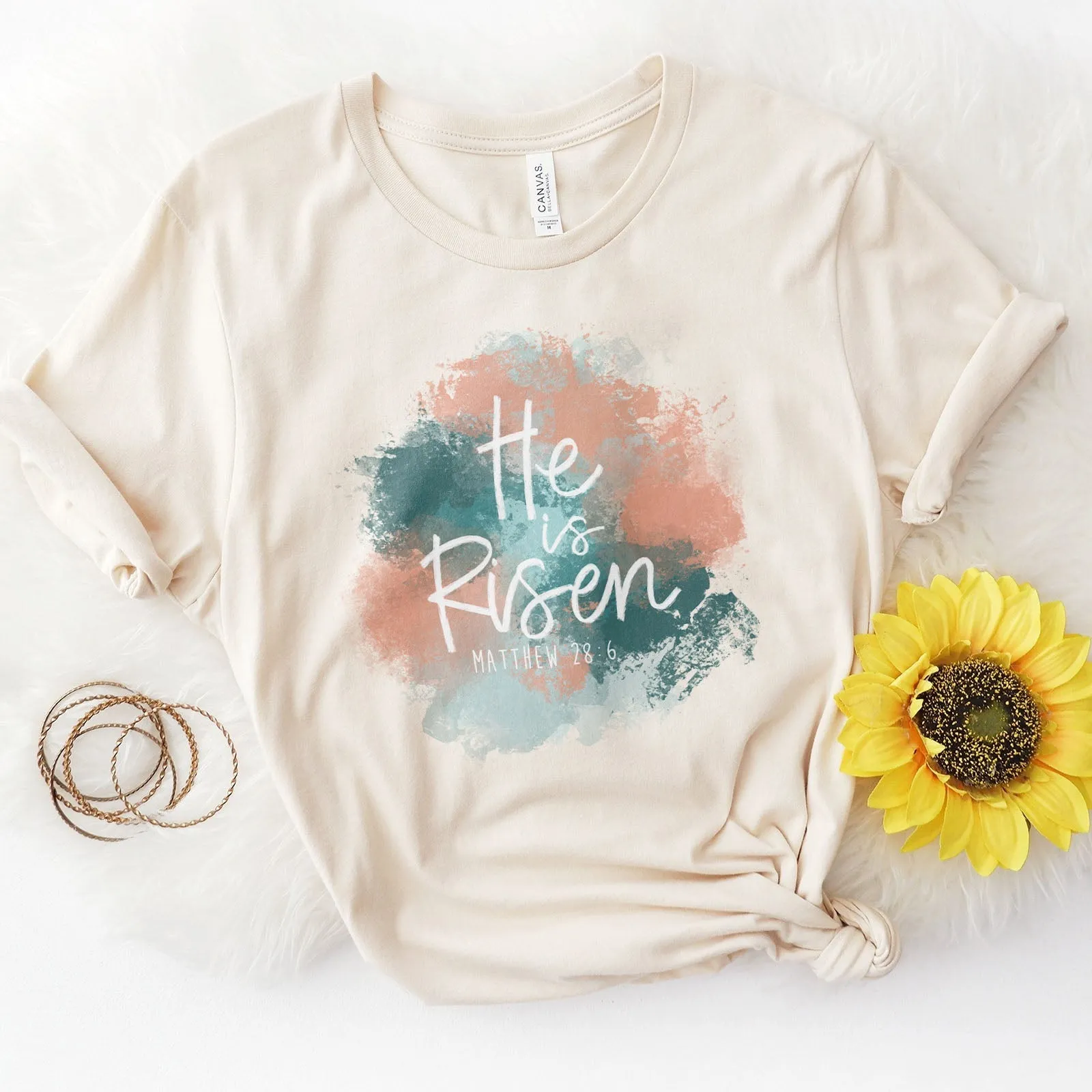 He is Risen Matthew 28:6 Watercolor Tee Shirts For Women - Christian Easter T Shirts