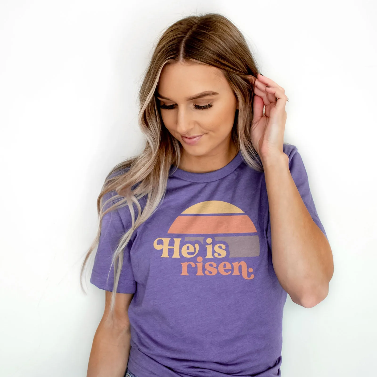 He is Risen Retro Sunset Tee Shirts For Women - Christian Easter T Shirts