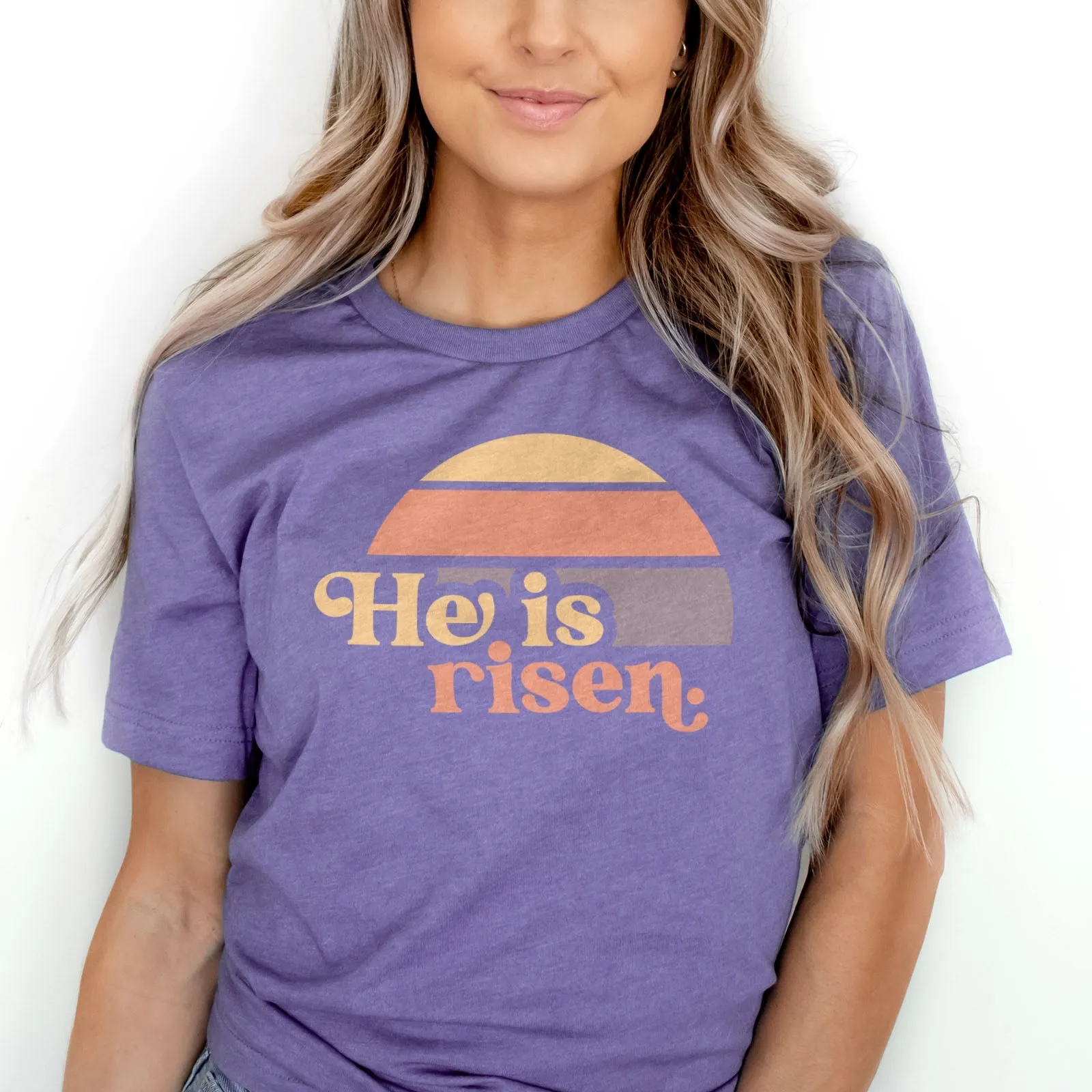 He is Risen Retro Sunset Tee Shirts For Women - Christian Easter T Shirts