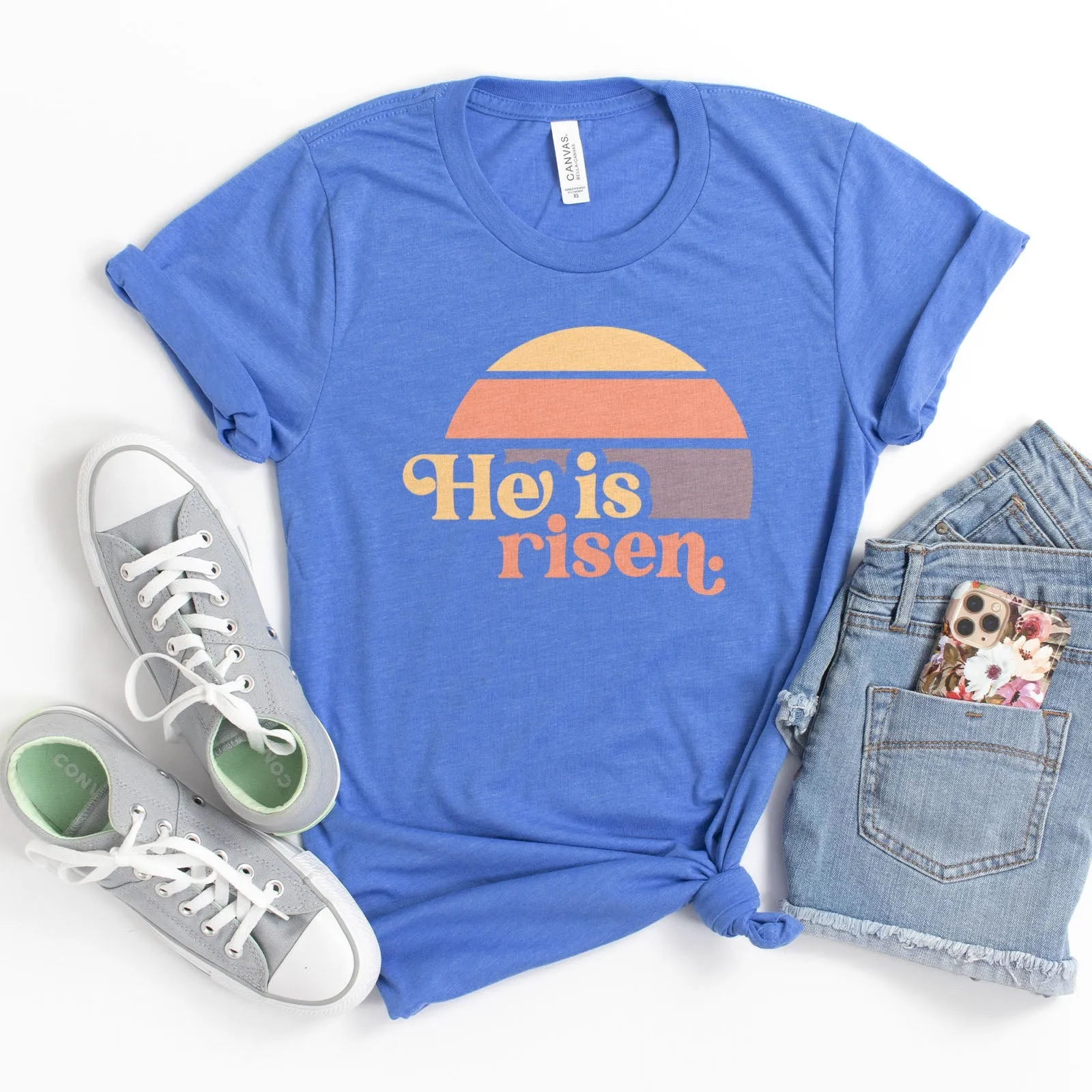 He is Risen Retro Sunset Tee Shirts For Women - Christian Easter T Shirts