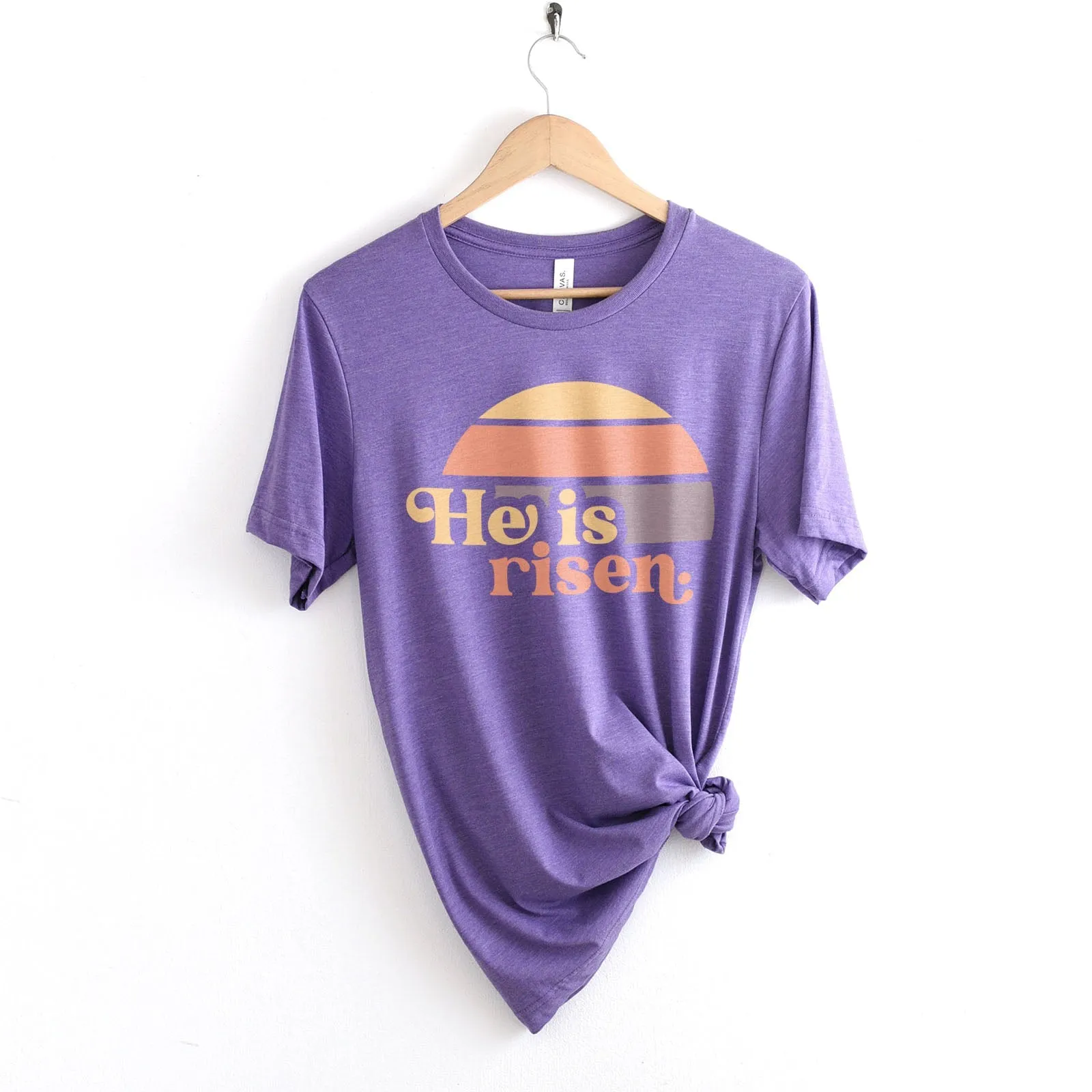 He is Risen Retro Sunset Tee Shirts For Women - Christian Easter T Shirts