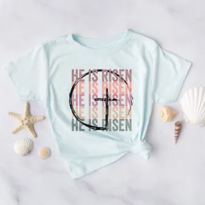 He Is Risen Stacked Easter Rainbow Tee Shirts For Women - Christian Easter T Shirts