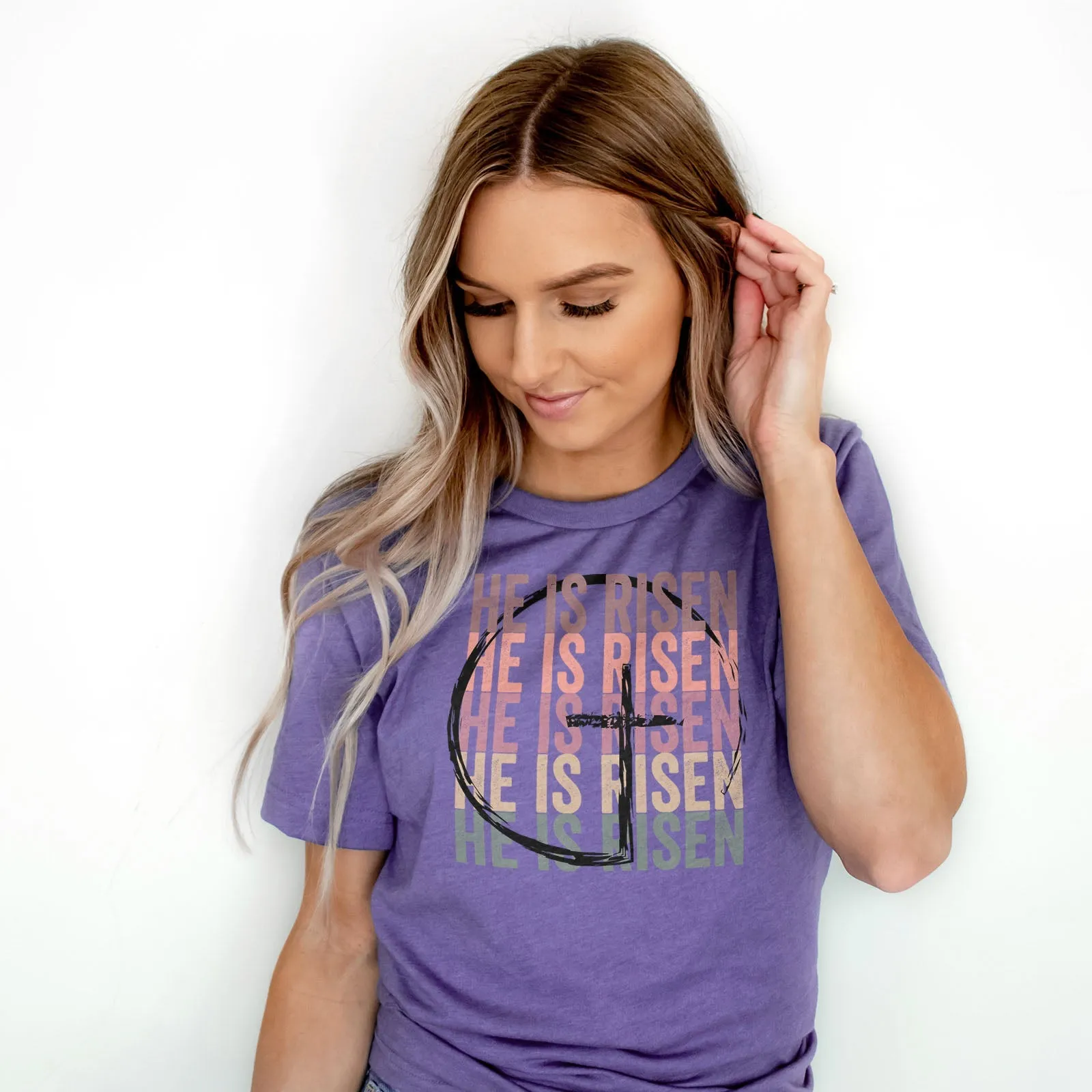 He Is Risen Stacked Easter Rainbow Tee Shirts For Women - Christian Easter T Shirts