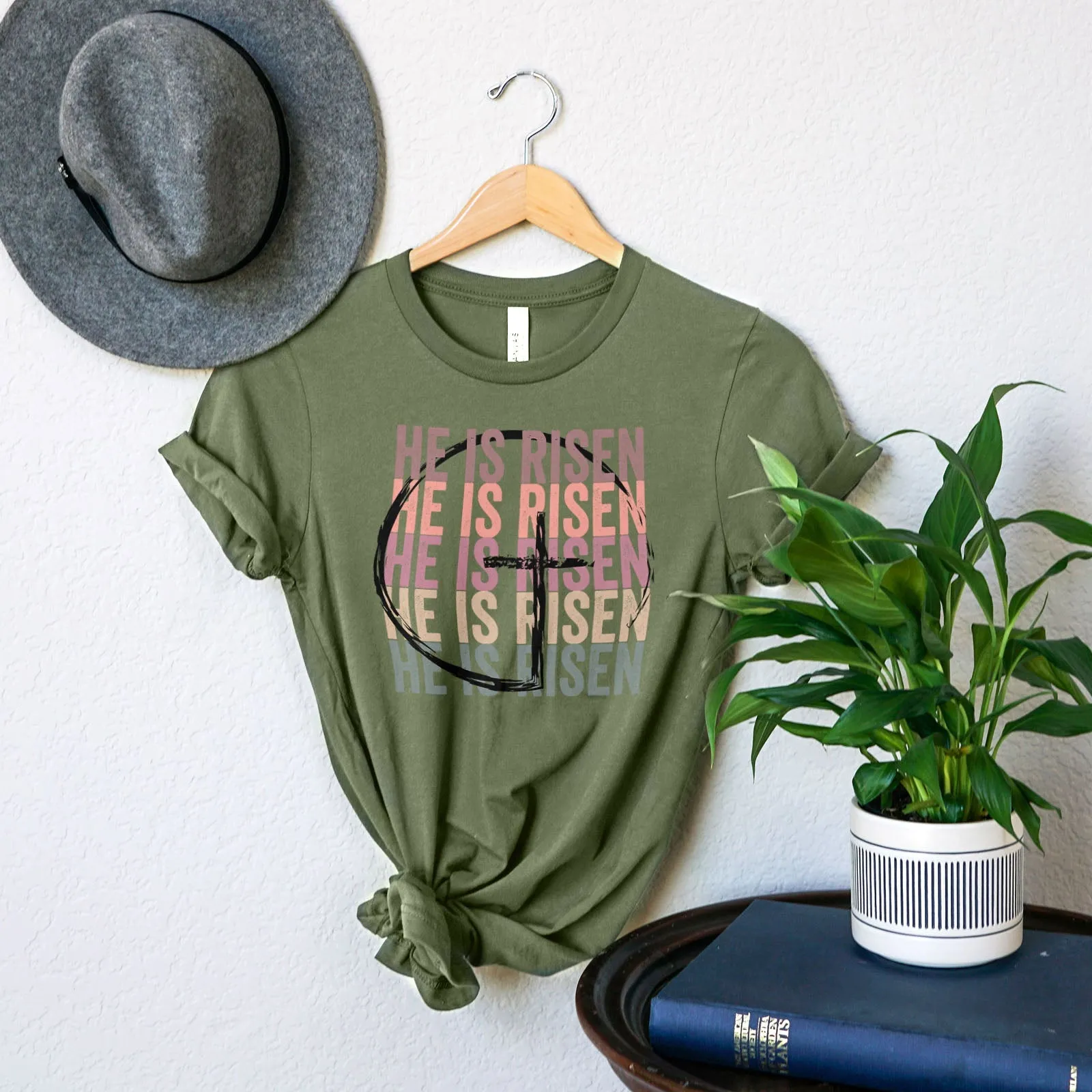 He Is Risen Stacked Easter Rainbow Tee Shirts For Women - Christian Easter T Shirts