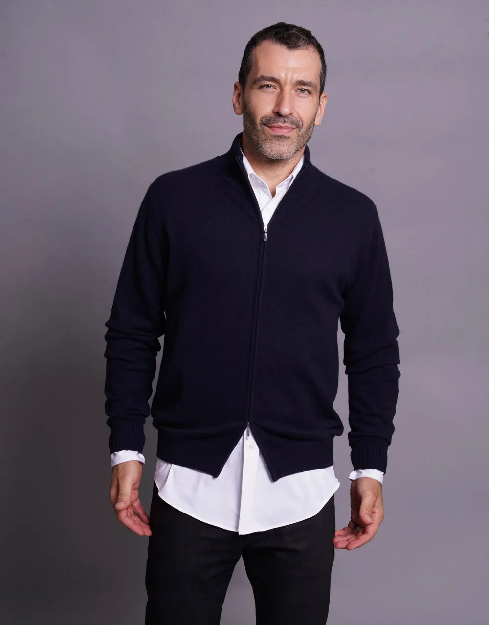 High Neck Zip Jacket in Navy