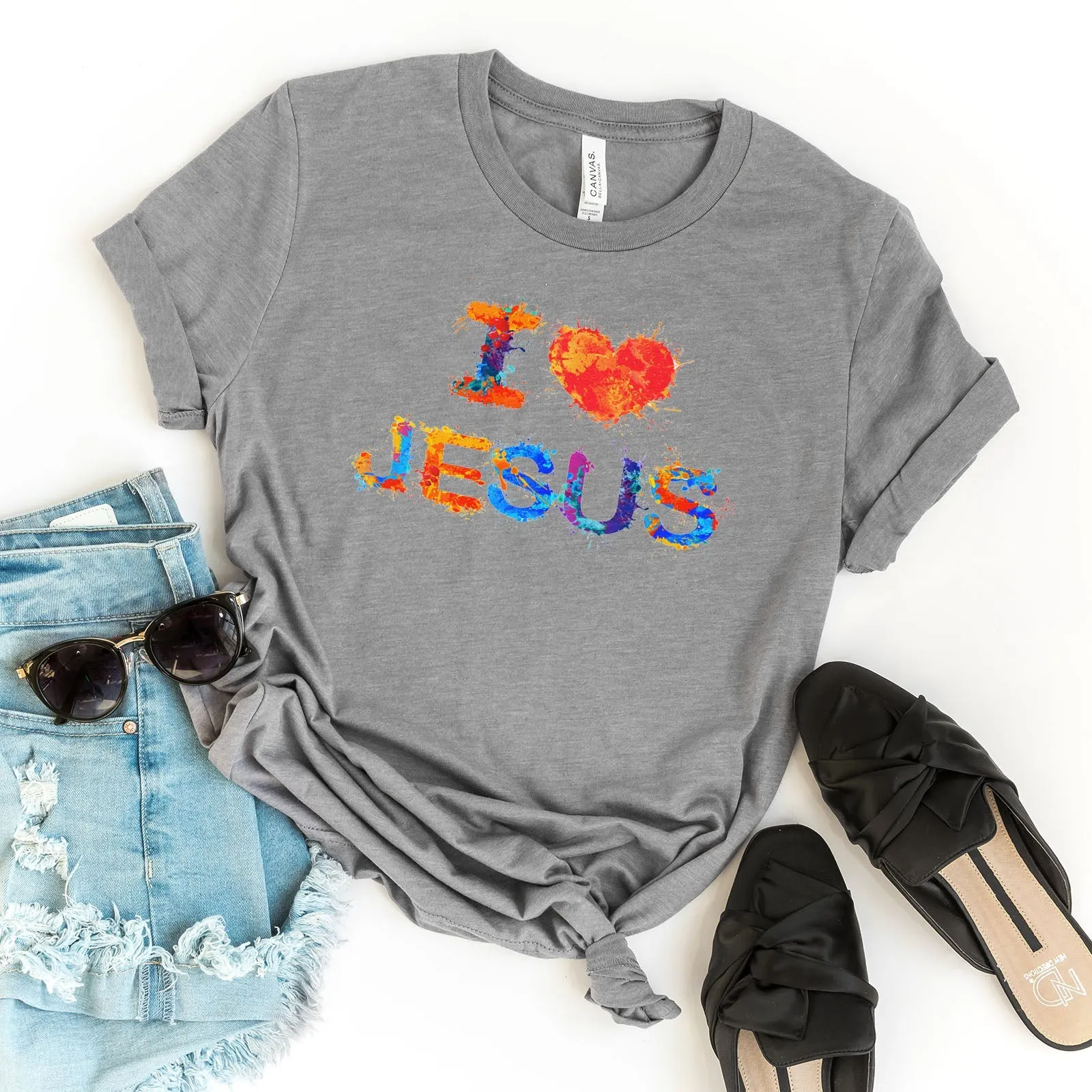 I Love Jesus Colorful Tee Shirts For Women - Christian Shirts for Women - Religious Tee Shirts