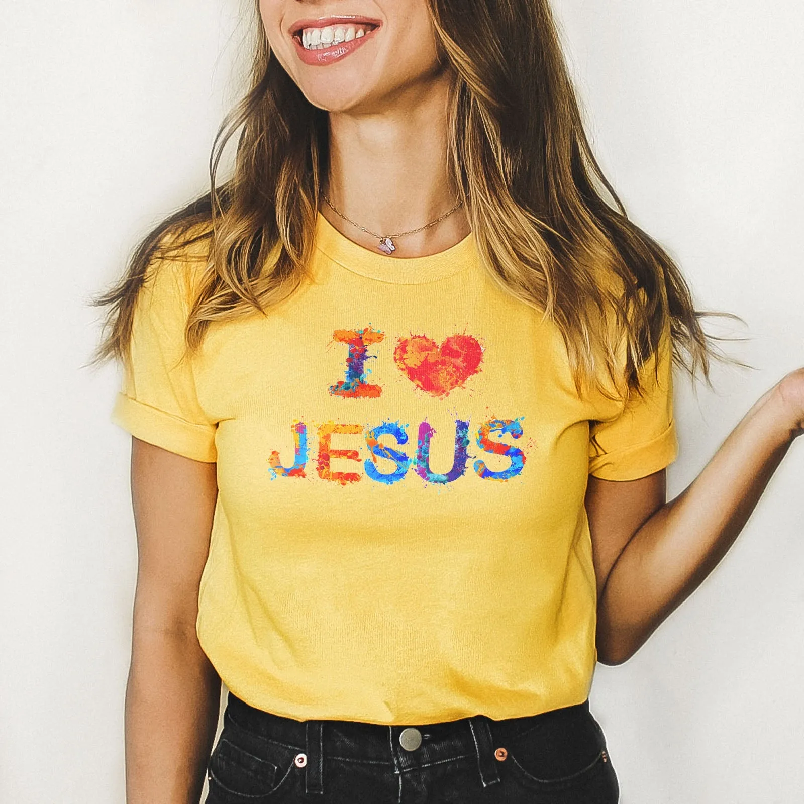 I Love Jesus Colorful Tee Shirts For Women - Christian Shirts for Women - Religious Tee Shirts