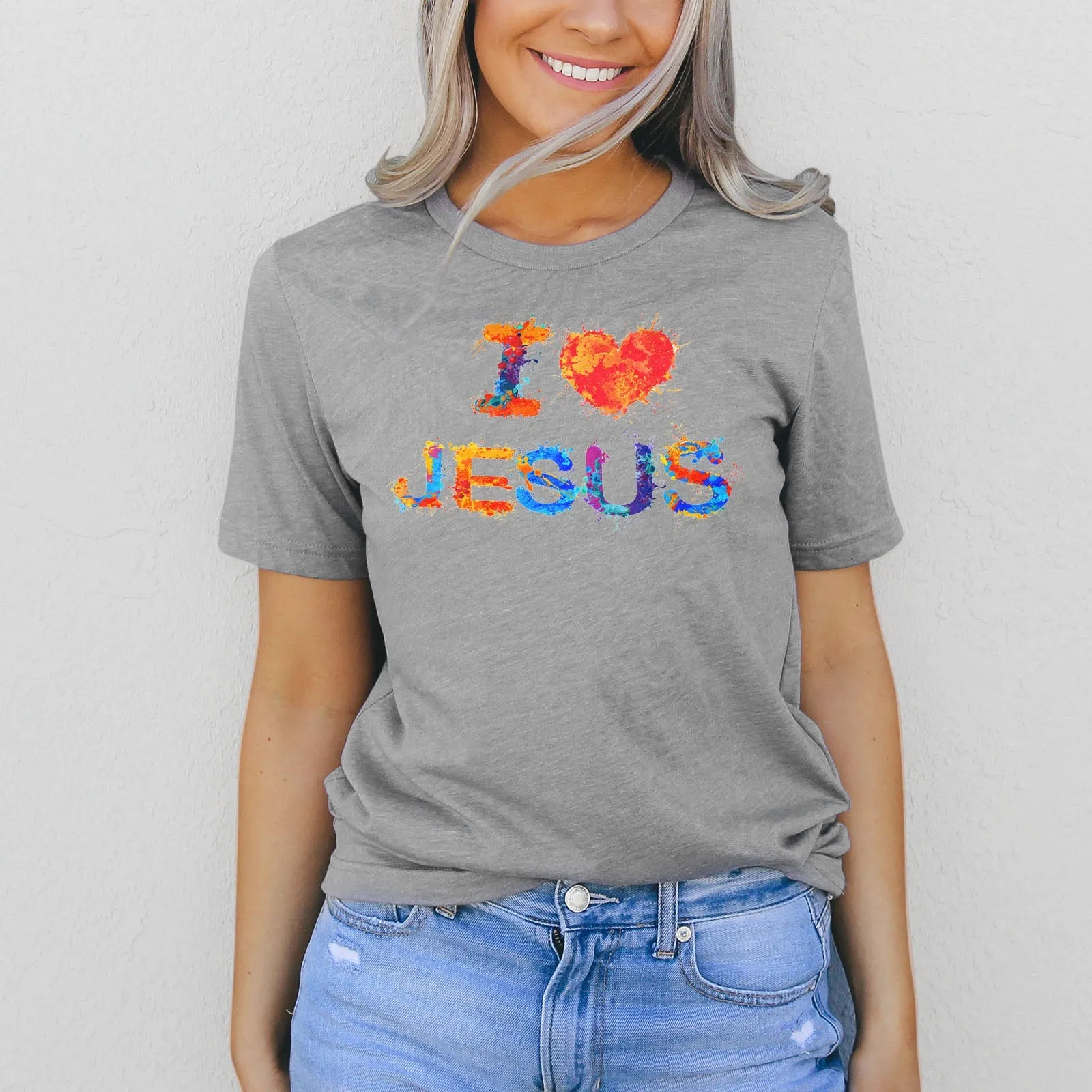 I Love Jesus Colorful Tee Shirts For Women - Christian Shirts for Women - Religious Tee Shirts