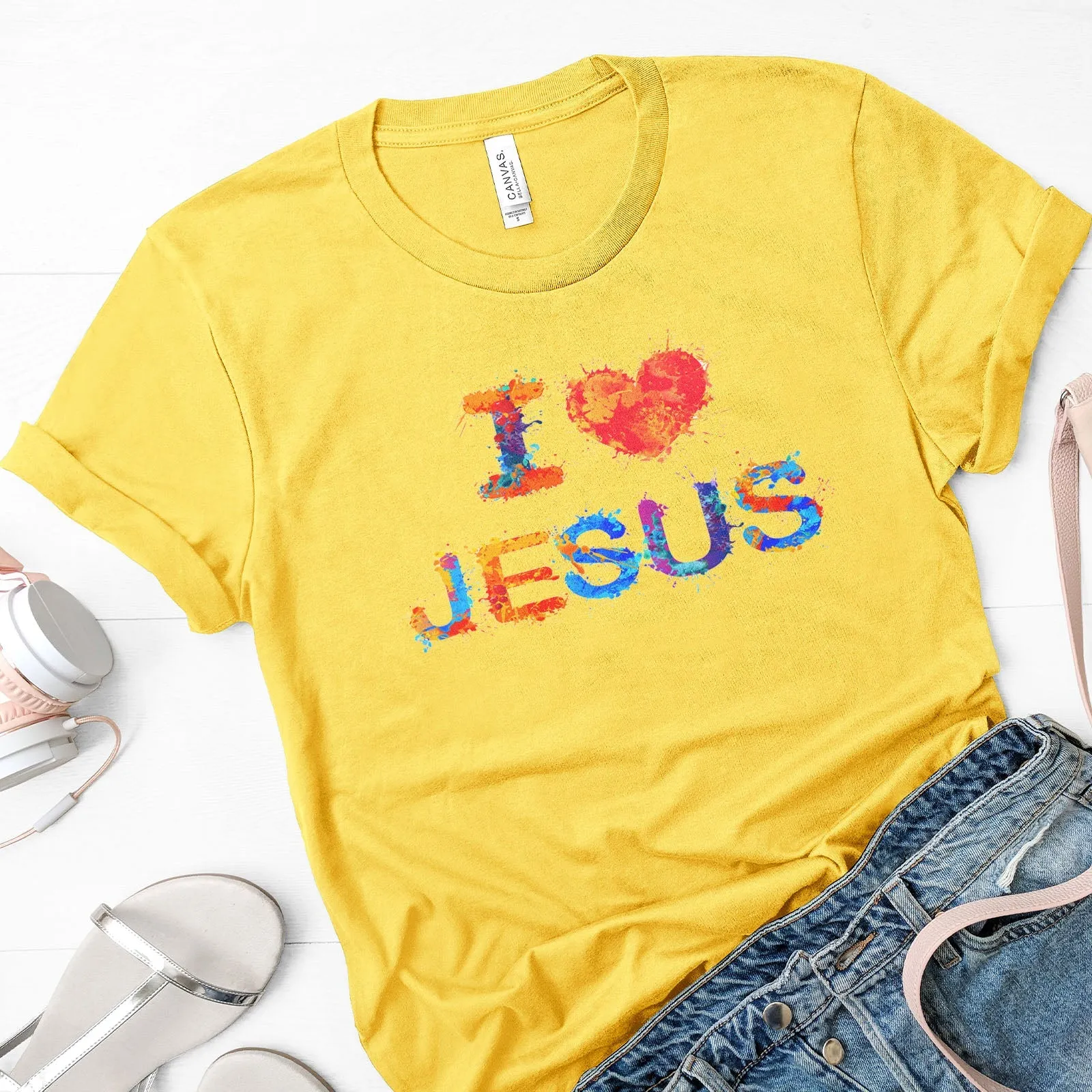 I Love Jesus Colorful Tee Shirts For Women - Christian Shirts for Women - Religious Tee Shirts