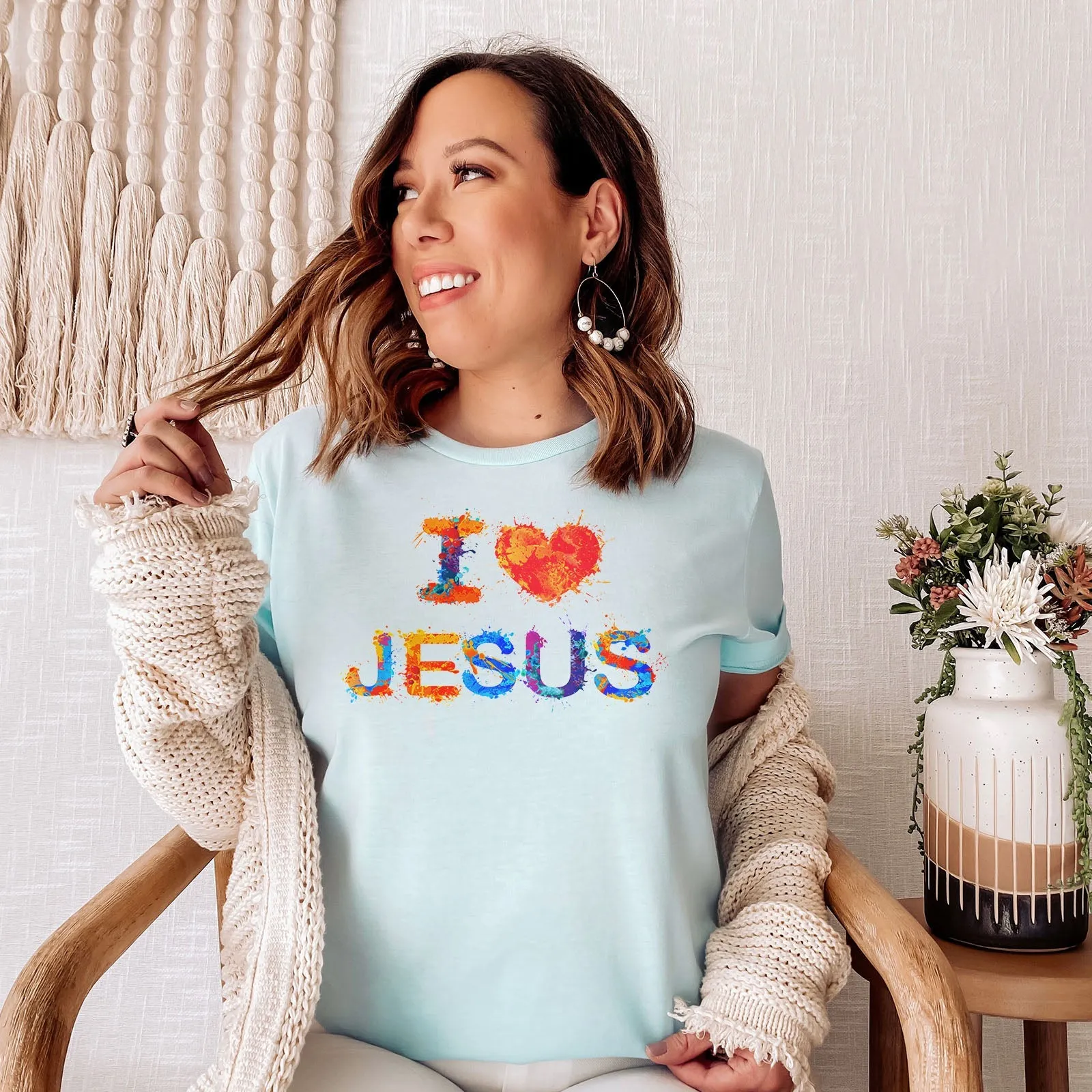 I Love Jesus Colorful Tee Shirts For Women - Christian Shirts for Women - Religious Tee Shirts