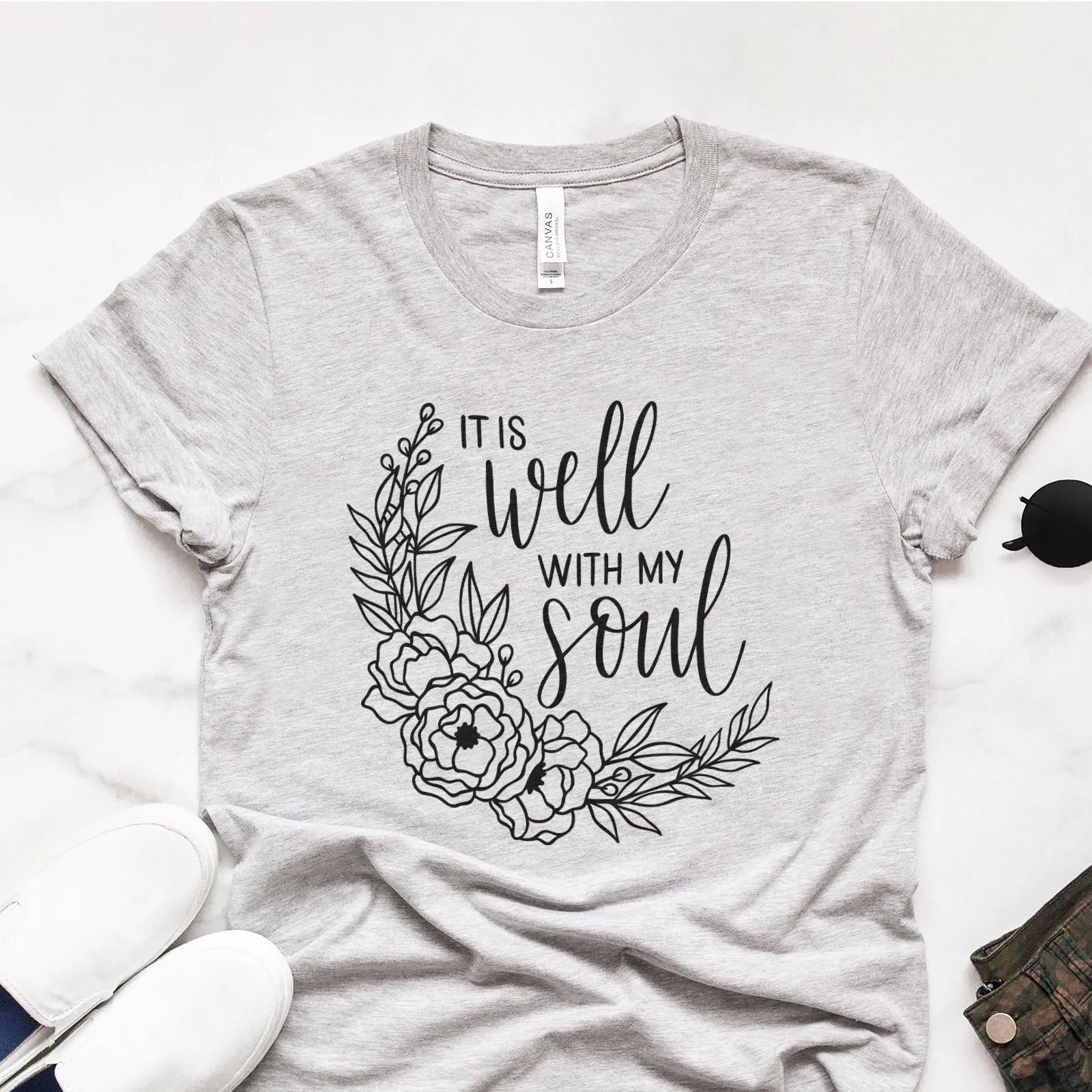 It Is Well With My Soul Wreath Tee Shirts For Women - Christian Shirts for Women - Religious Tee Shirts