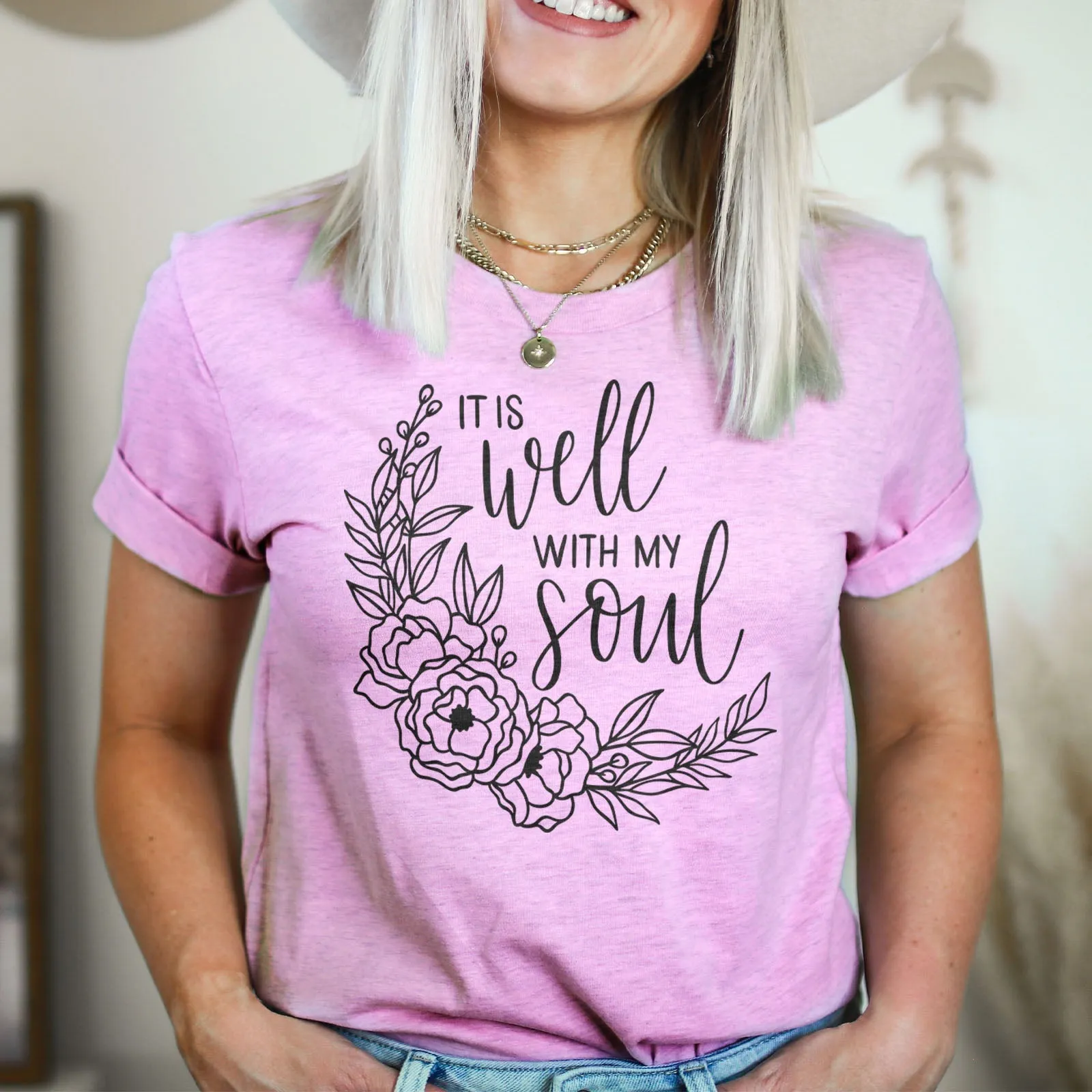 It Is Well With My Soul Wreath Tee Shirts For Women - Christian Shirts for Women - Religious Tee Shirts