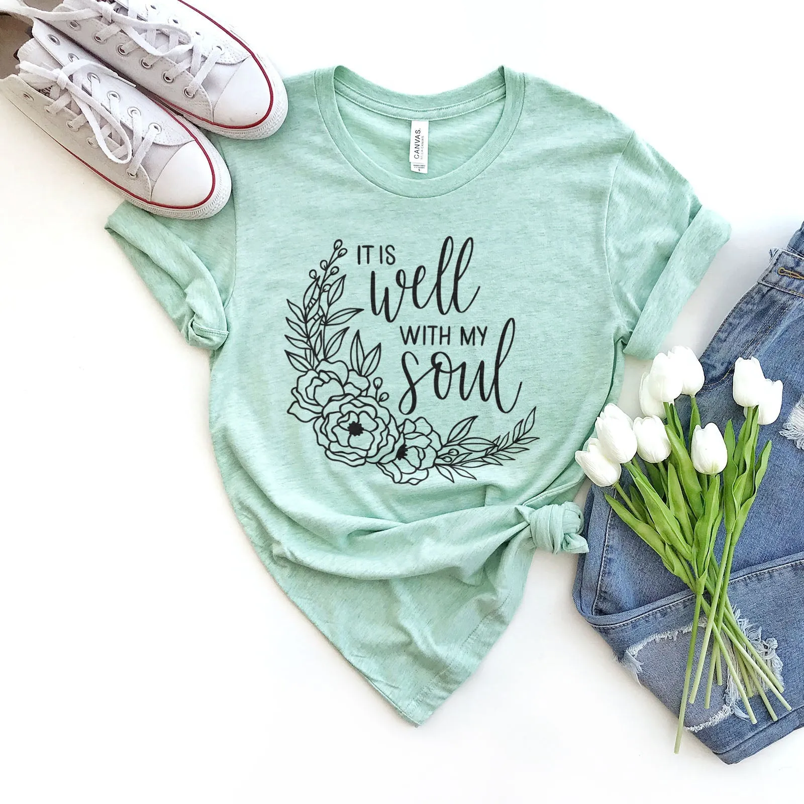 It Is Well With My Soul Wreath Tee Shirts For Women - Christian Shirts for Women - Religious Tee Shirts