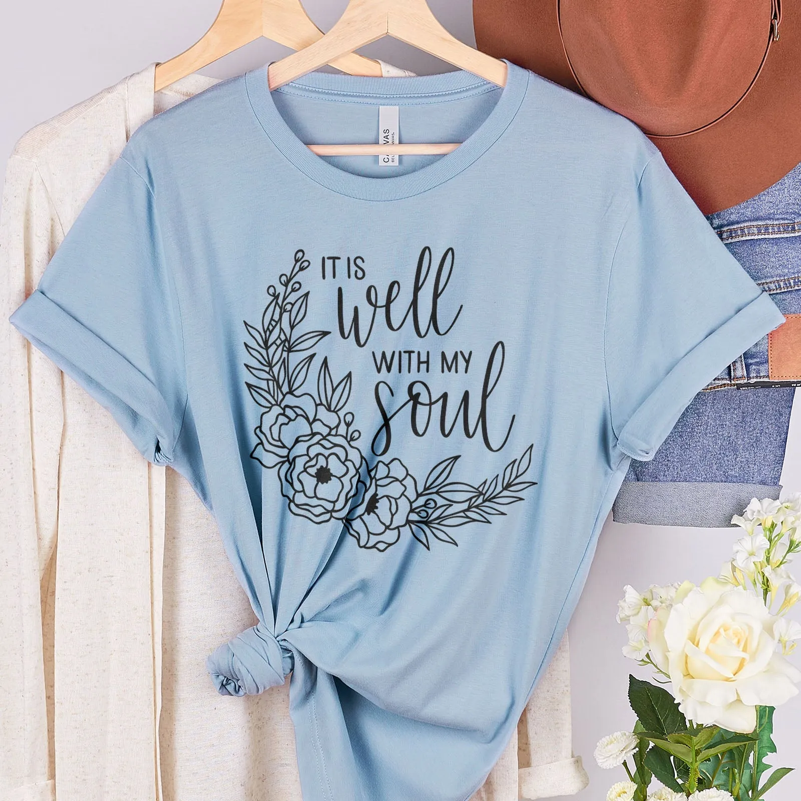 It Is Well With My Soul Wreath Tee Shirts For Women - Christian Shirts for Women - Religious Tee Shirts