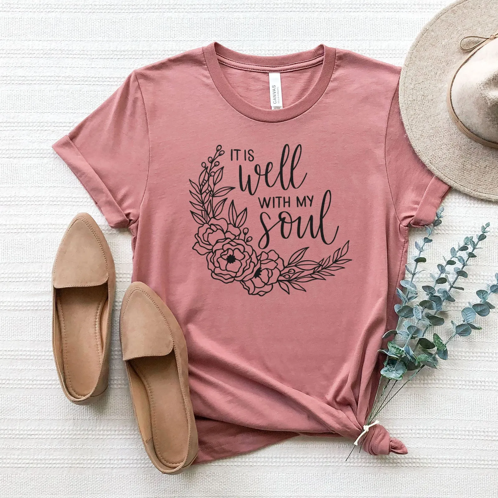 It Is Well With My Soul Wreath Tee Shirts For Women - Christian Shirts for Women - Religious Tee Shirts