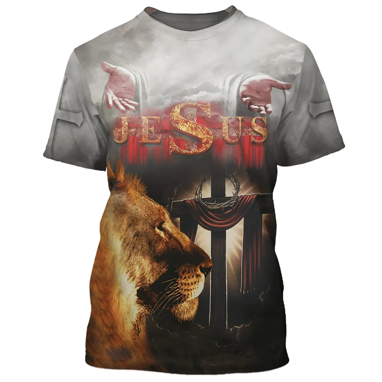 Jesus Arms Open Lion Cross 3D All Over Printed Shirt for Men and Women