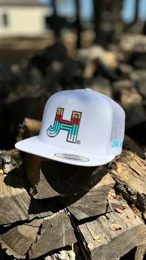 Jobes Hats Trucker - All White 3D Multi color charcoal outline