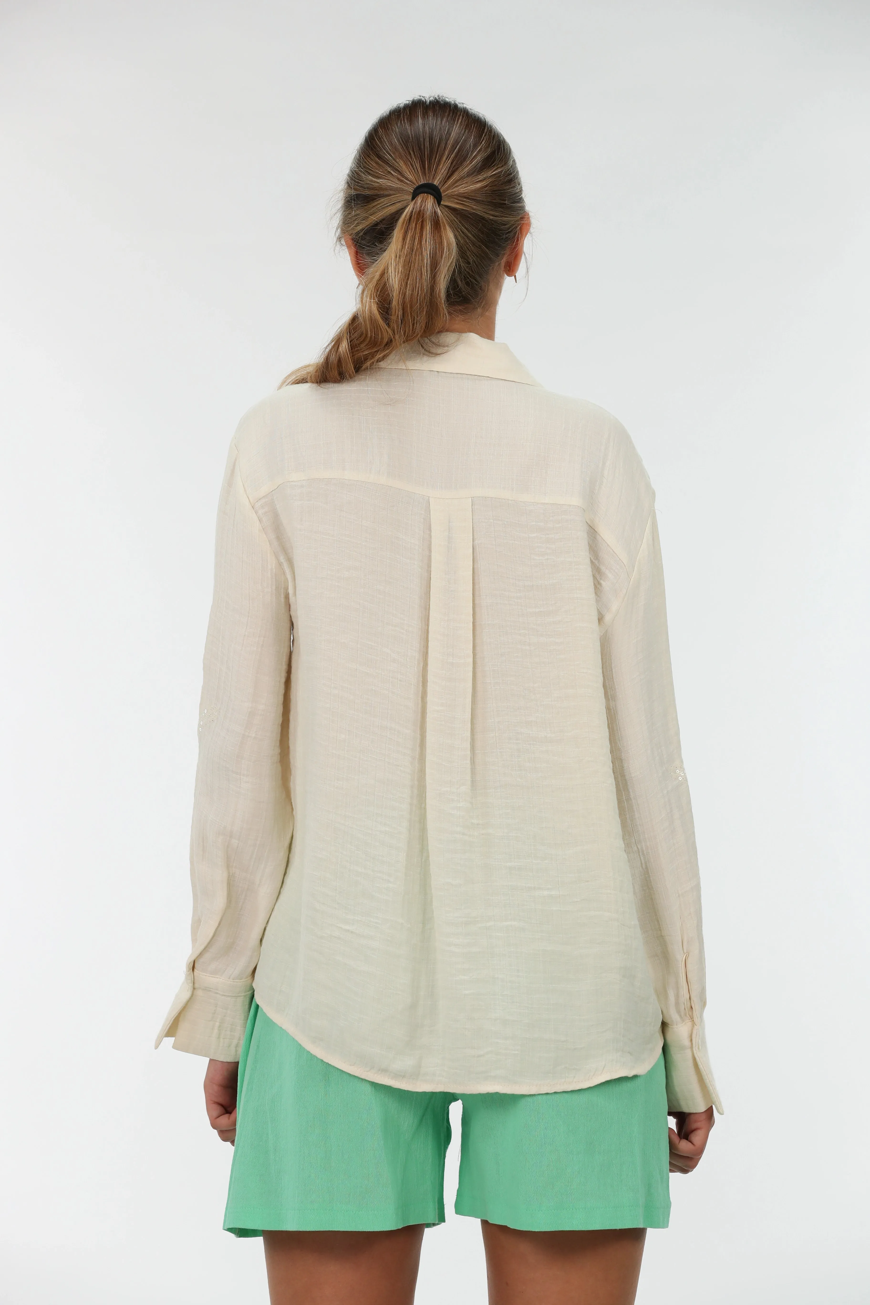 Long Sleeve Beige Shirt With Front Simple Design