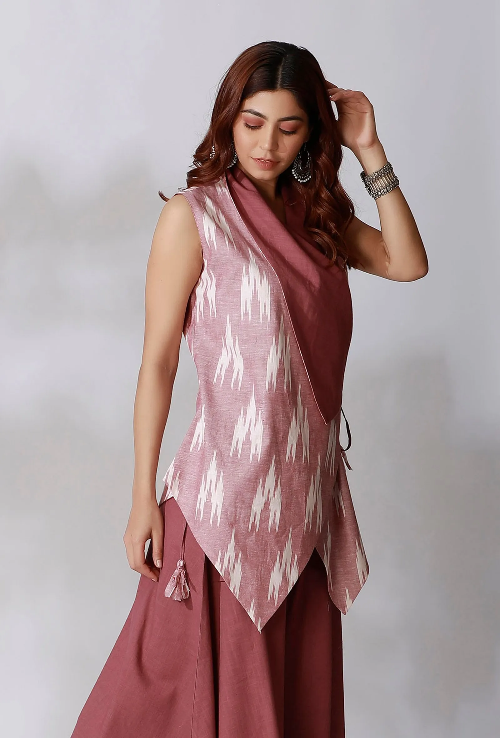 Mauve Color Cotton Wrap Around Reversible Shirt