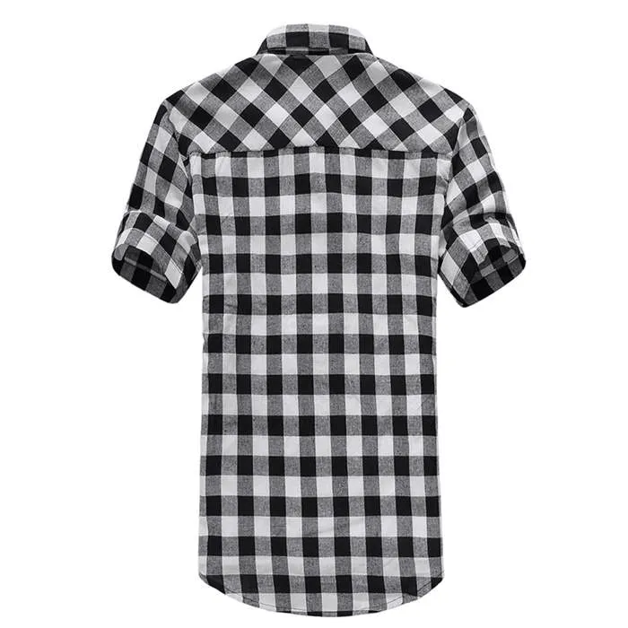 Men Lapel Short-Sleeve Plaid Shirt