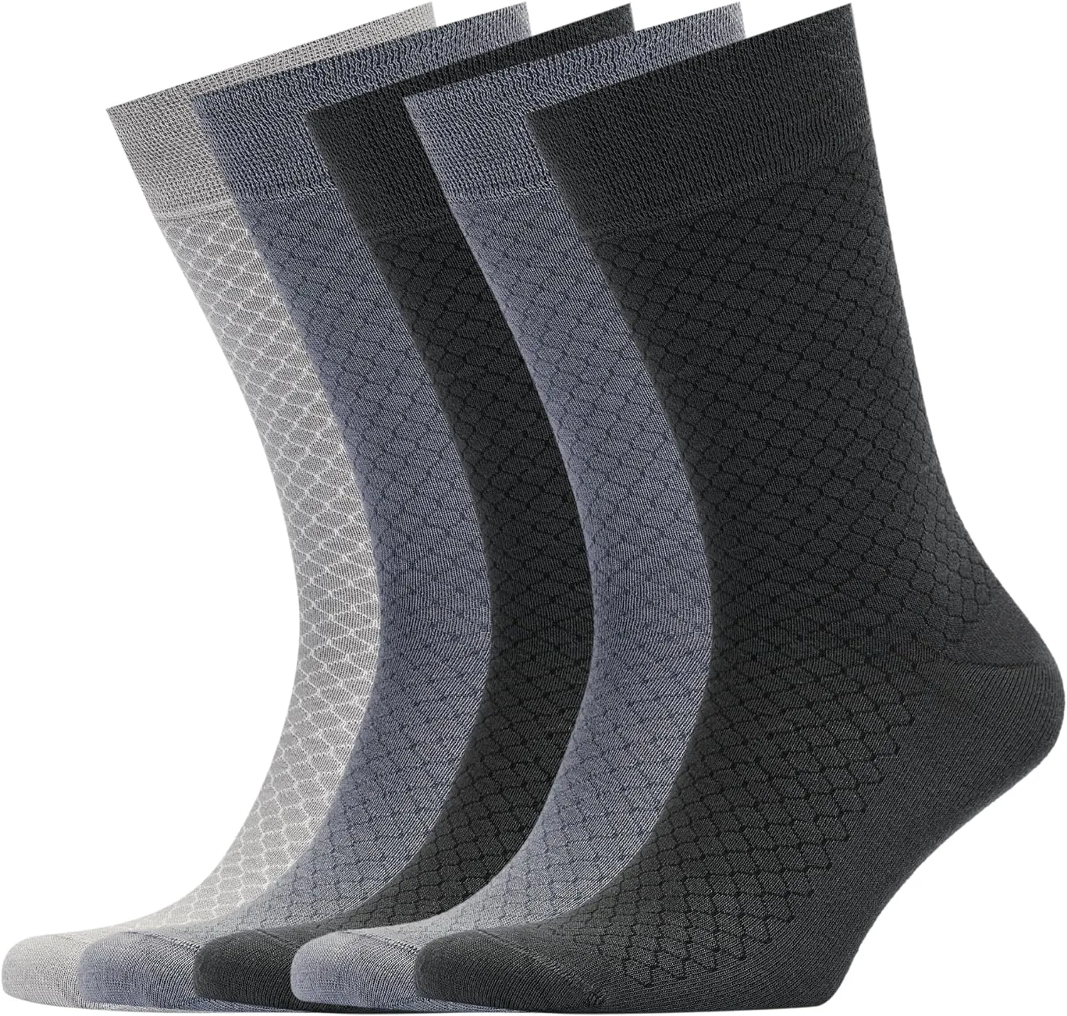 Men's Bamboo Dress Socks • Assorted Honeycomb Pack of 5 Pairs • Grey Mix-1