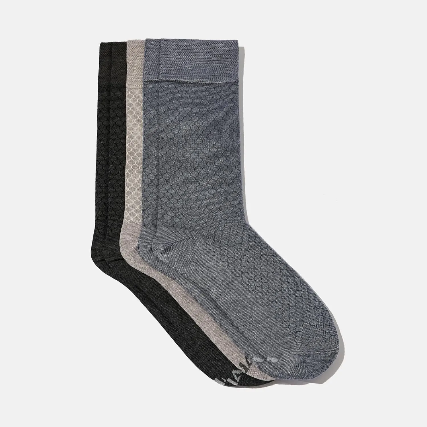 Men's Bamboo Dress Socks • Assorted Honeycomb Pack of 5 Pairs • Grey Mix-1