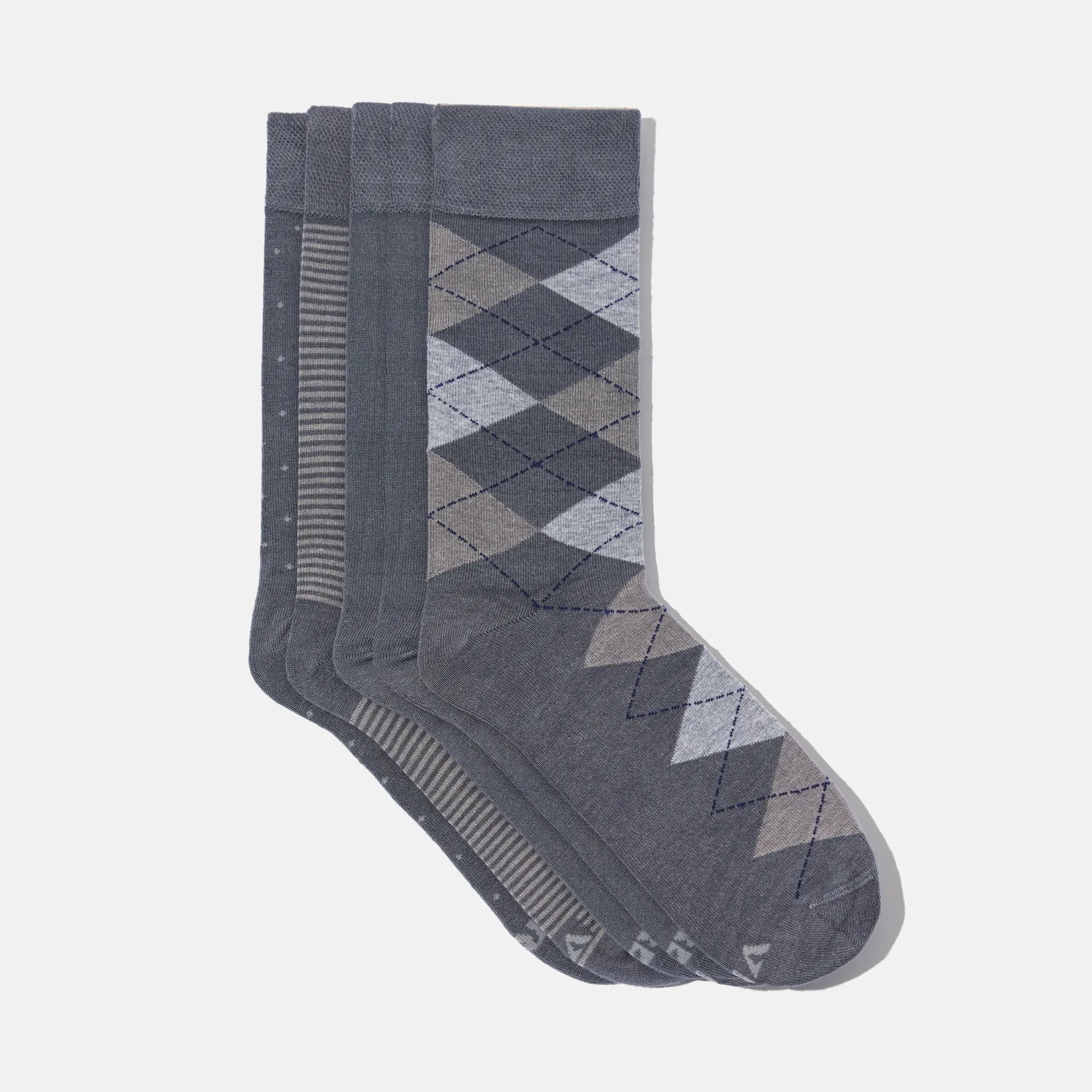 Men's Bamboo Dress Socks • Pattern Pack of 5 Pairs • Ocean Grey