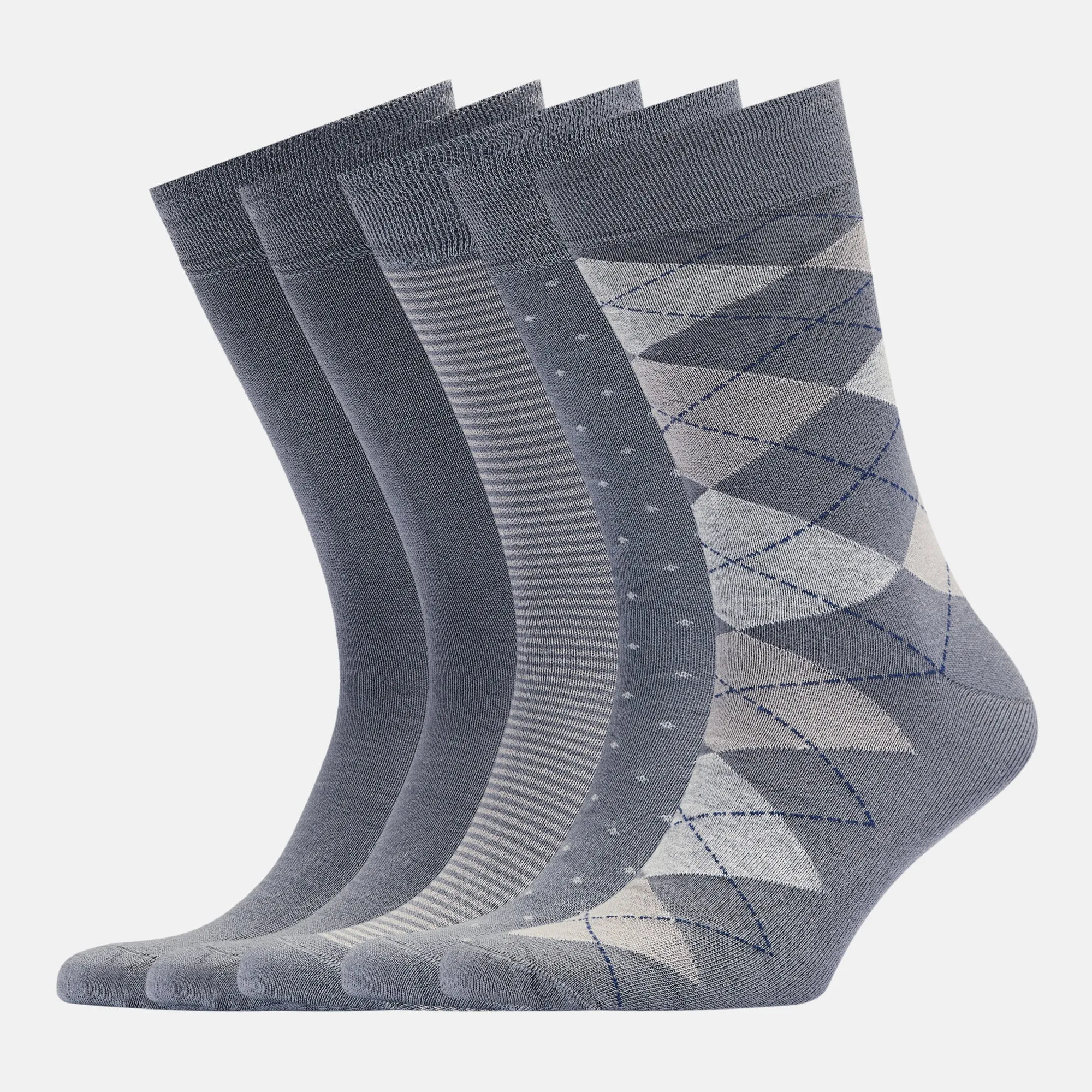 Men's Bamboo Dress Socks • Pattern Pack of 5 Pairs • Ocean Grey