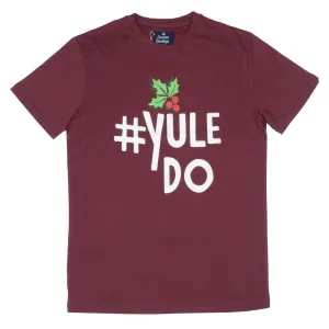 Mens Christmas T-Shirt Yule Do Dark Red Holly Xmas Party Top