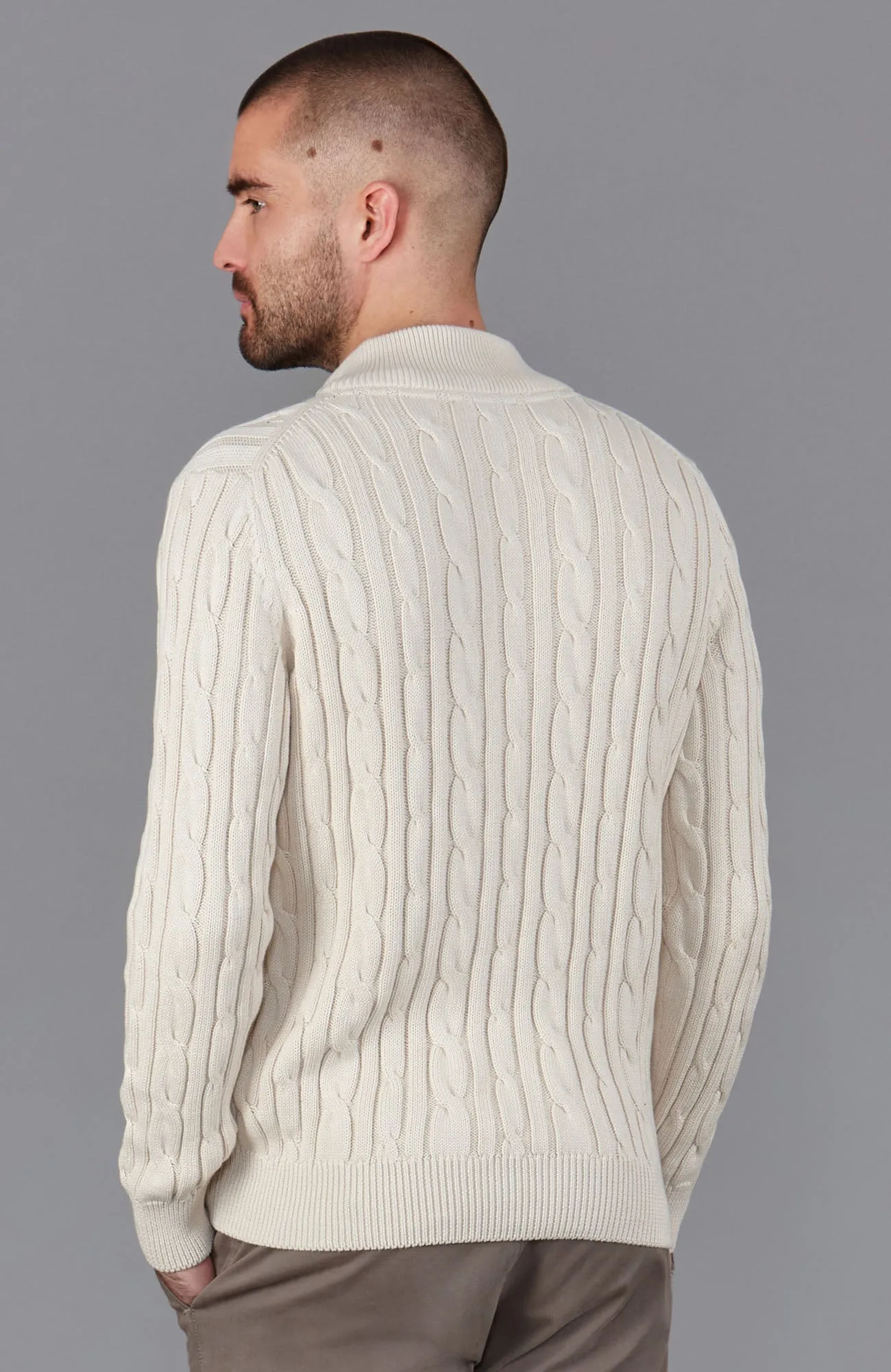 Mens Midweight Cotton Cable Zip Neck Jumper