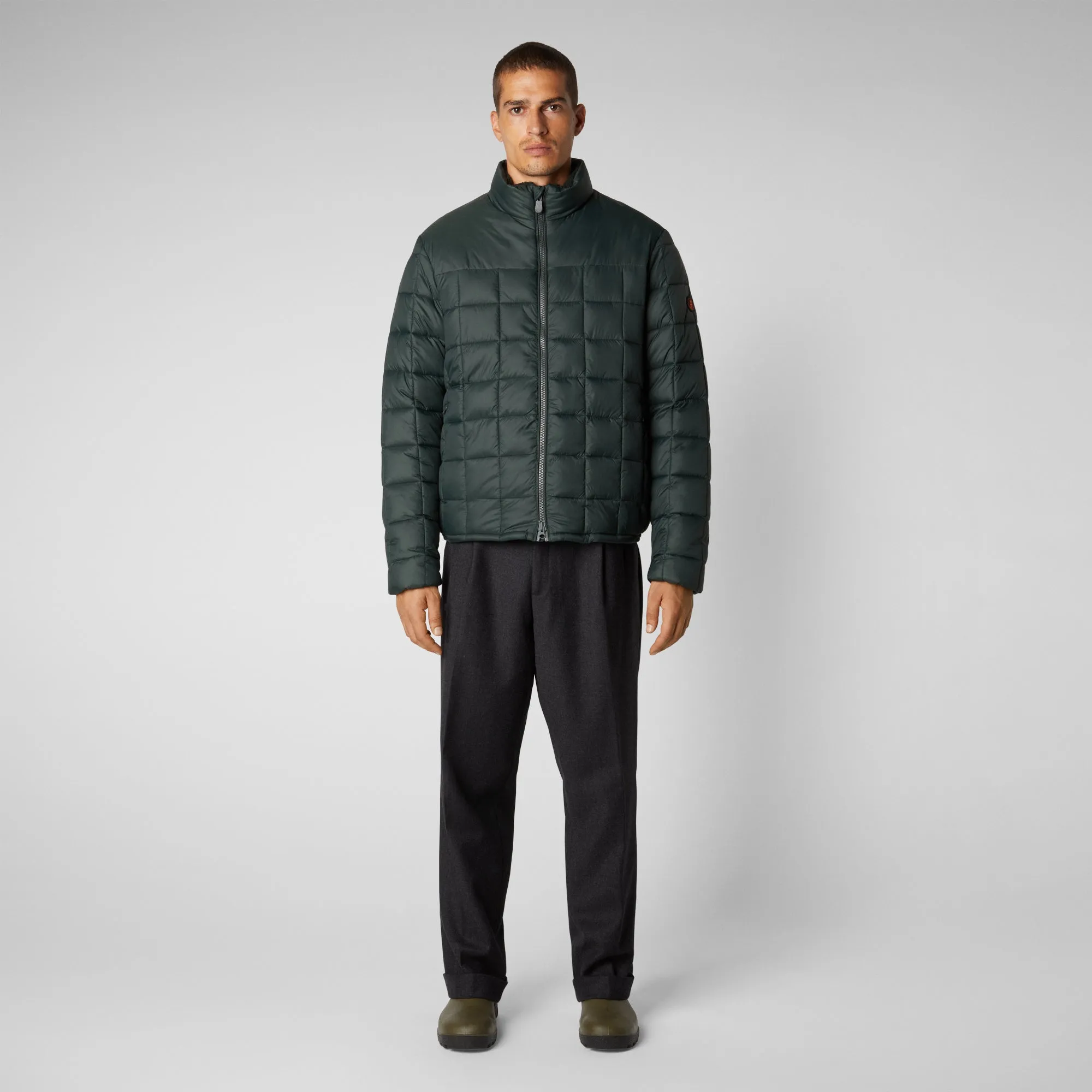 Men's Stalis Puffer Jacket with Faux Fur Lining in Green Black