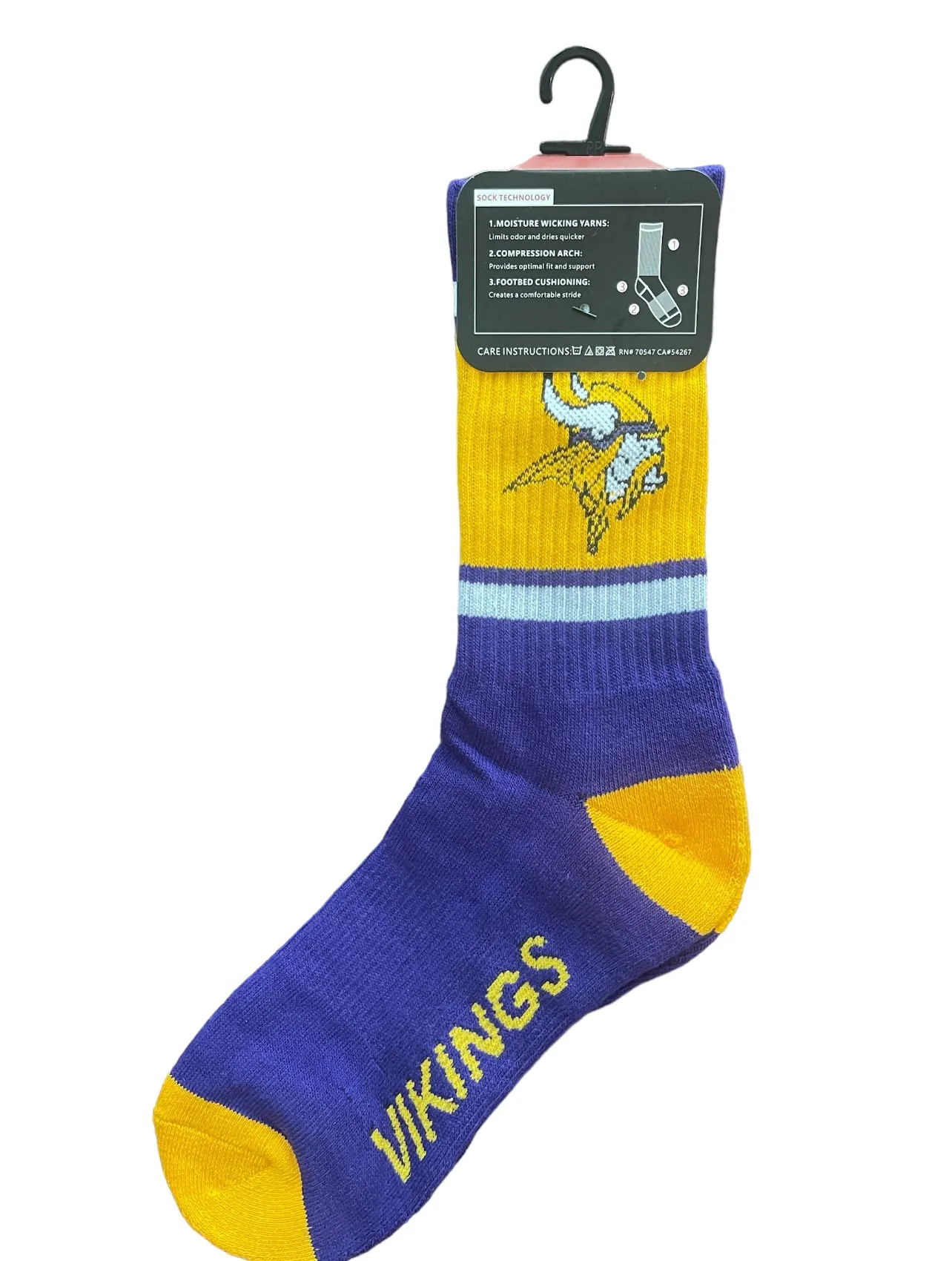 Minnesota Pro Football Socks Adult Team Logo and Colors Large Crew Sport Socks Footwear for Men and Women Game Day Apparel