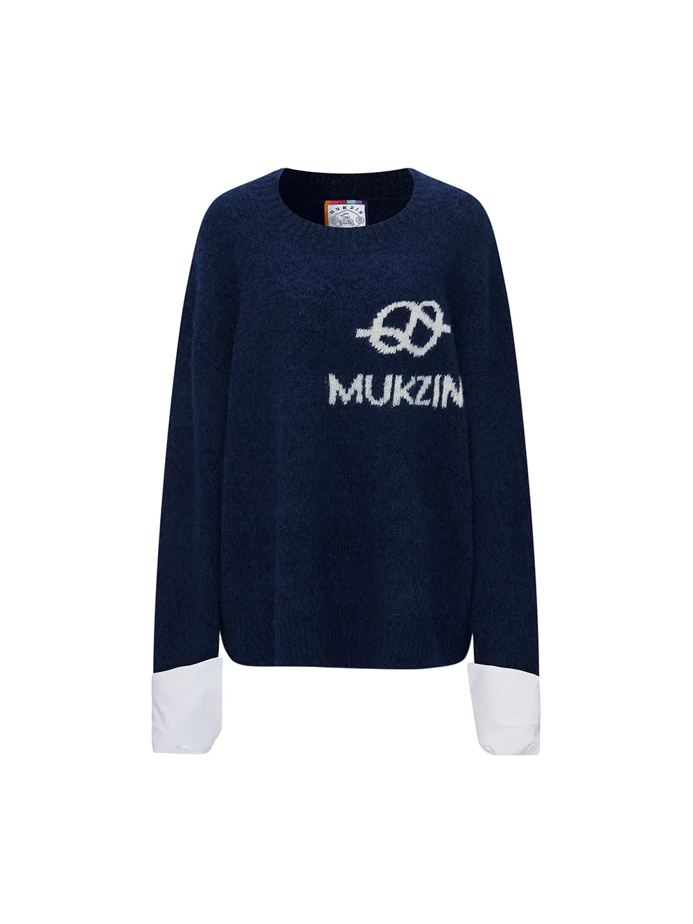 MUKZIN Linglong "Bafang Linglong" detachable Cuffs Crew Neck White Wool Top