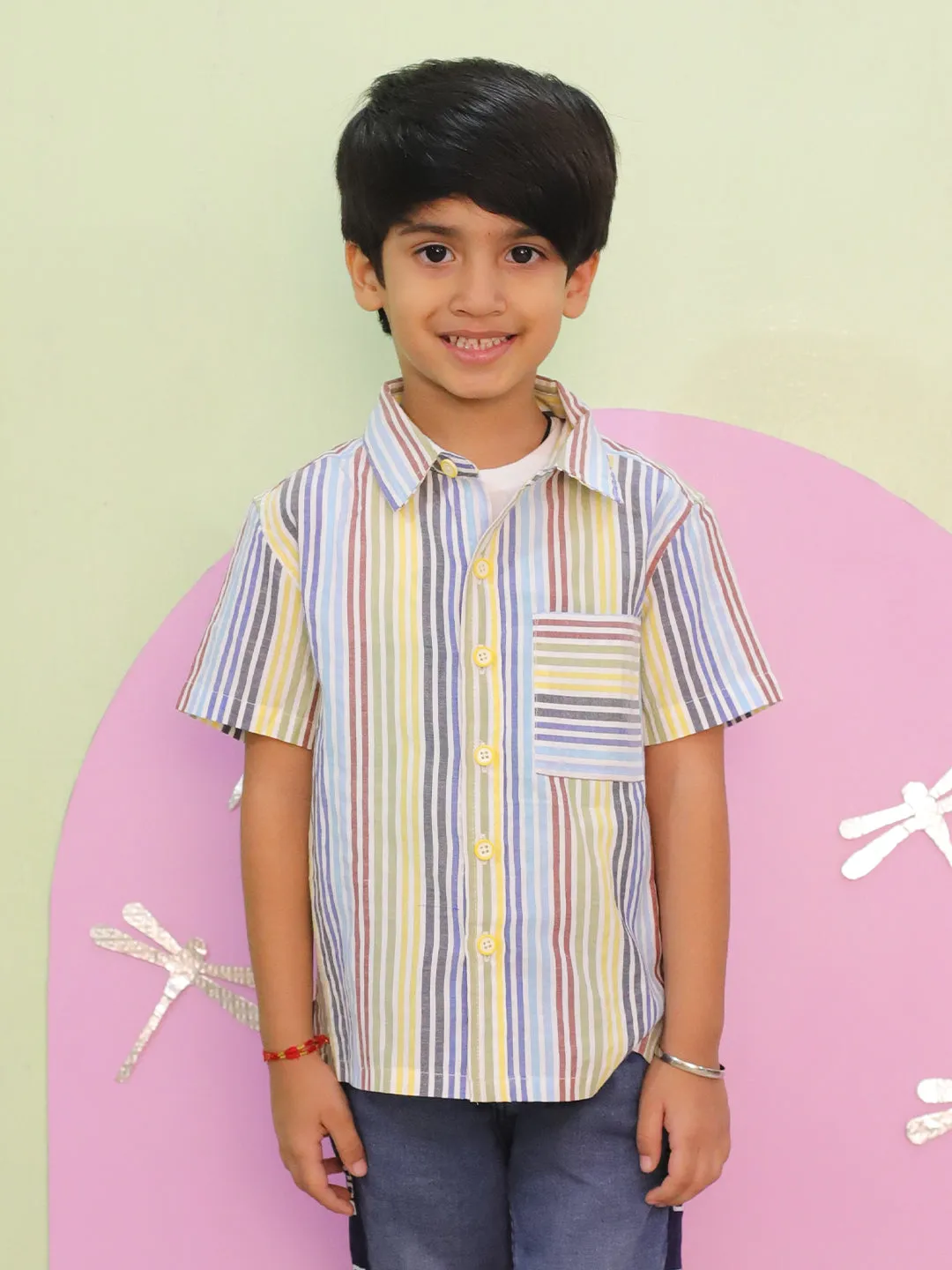 Multi Color Striped Boys Shirt