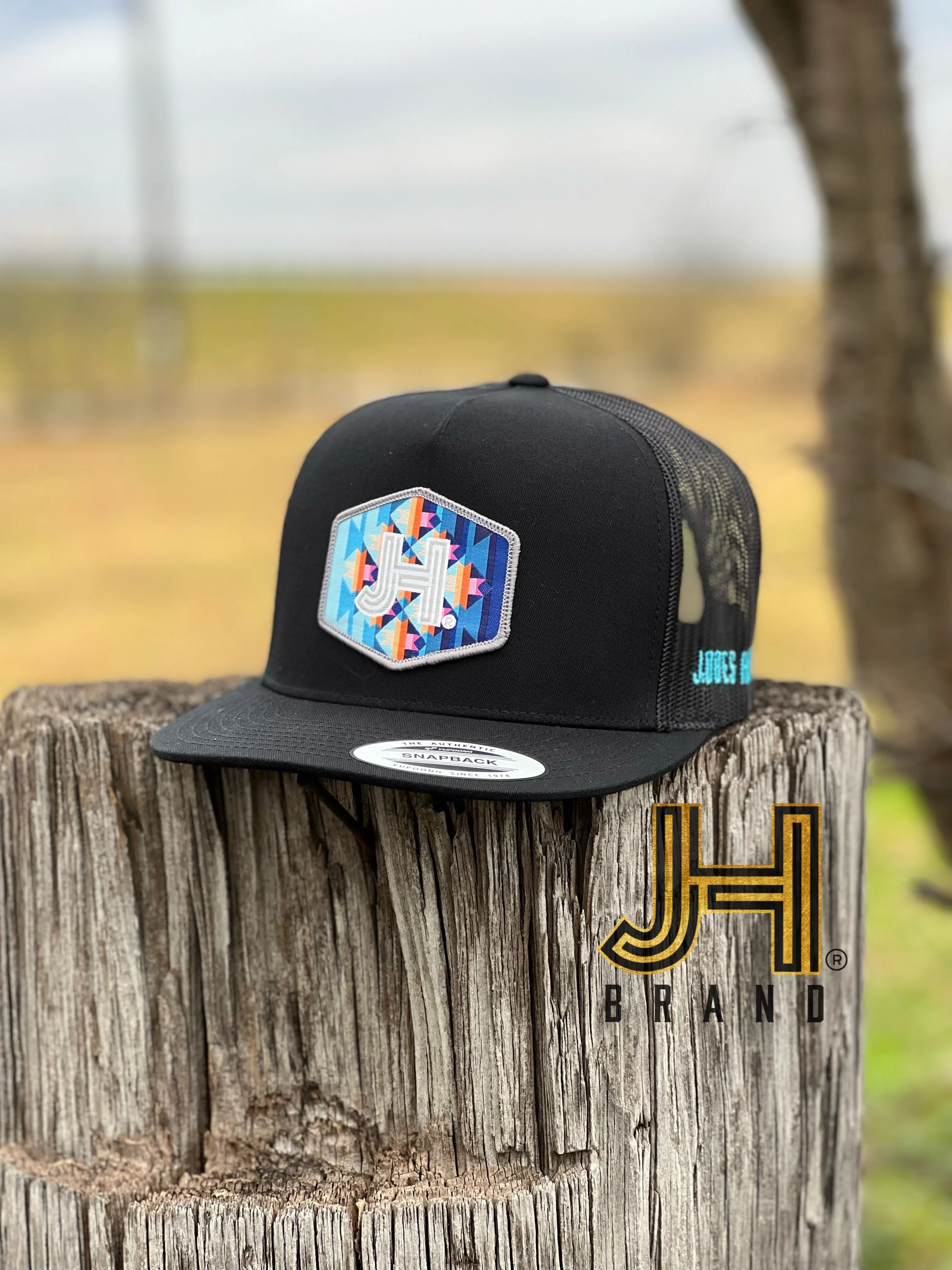 New 2022 Jobes Trucker Cap-  All Black JH Multi Aztec Patch