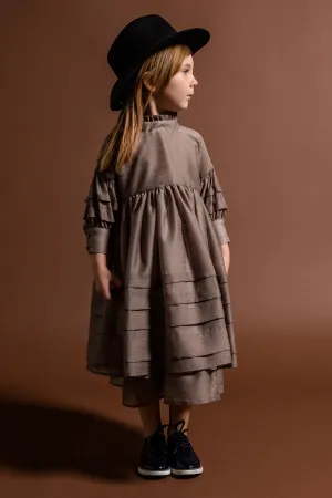 OMAMImini Layered Voile Girls Dress - Taupe