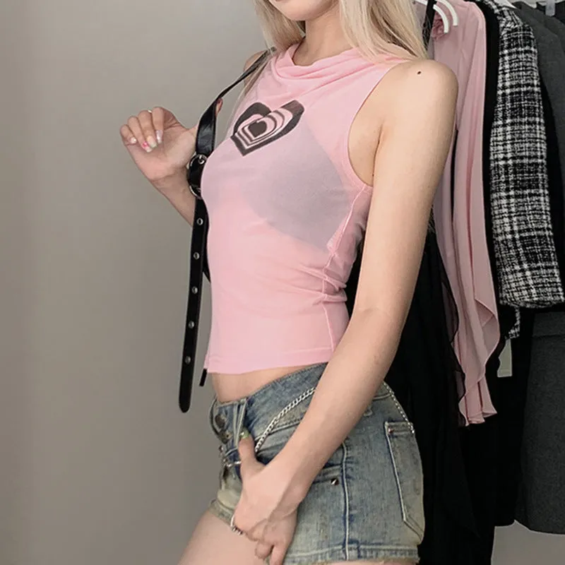 Pink Sheer Heart Top