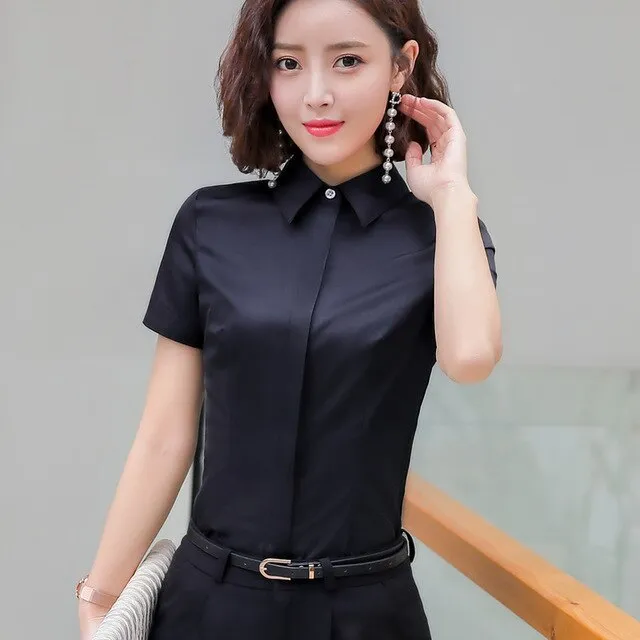 Professional Business Women Cotton Short Sleeve Slim Shirt