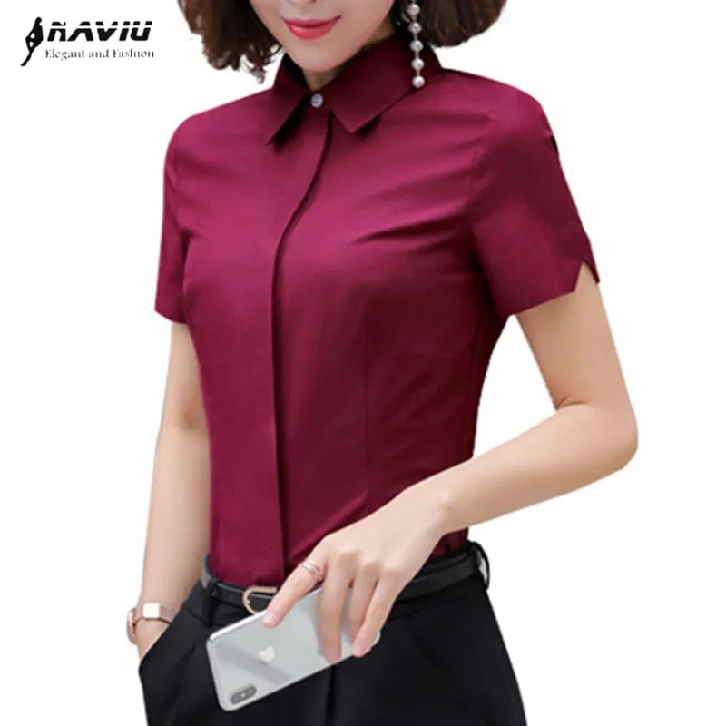 Professional Business Women Cotton Short Sleeve Slim Shirt