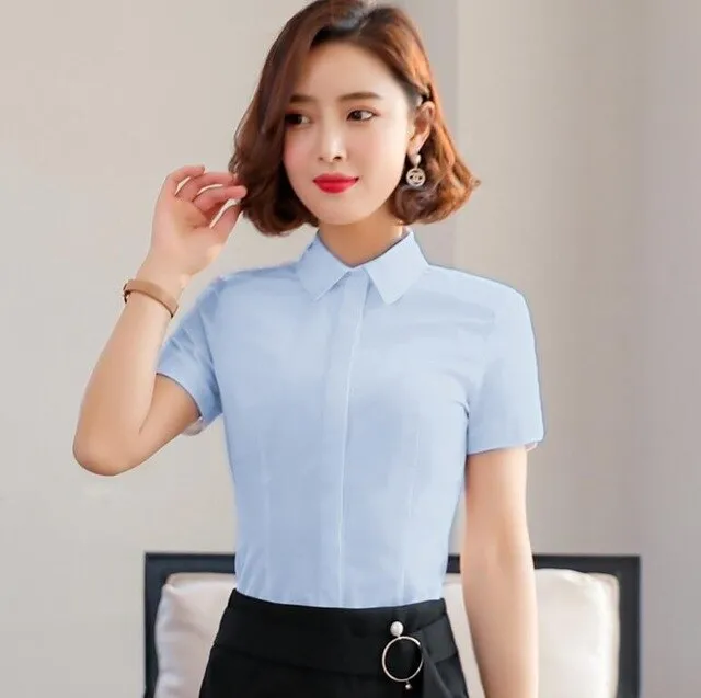 Professional Business Women Cotton Short Sleeve Slim Shirt